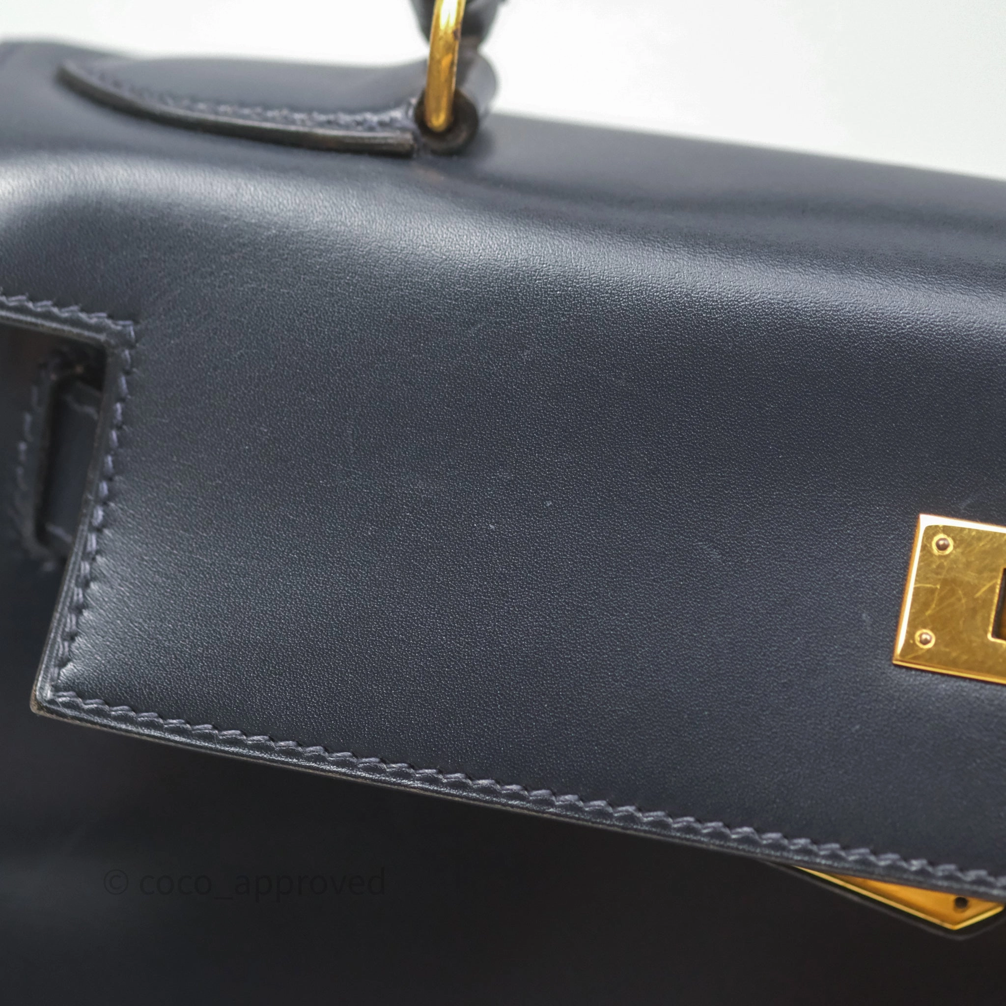 Herms Vintage Kelly 28 Retourn Navy Box Leather Gold Hardware