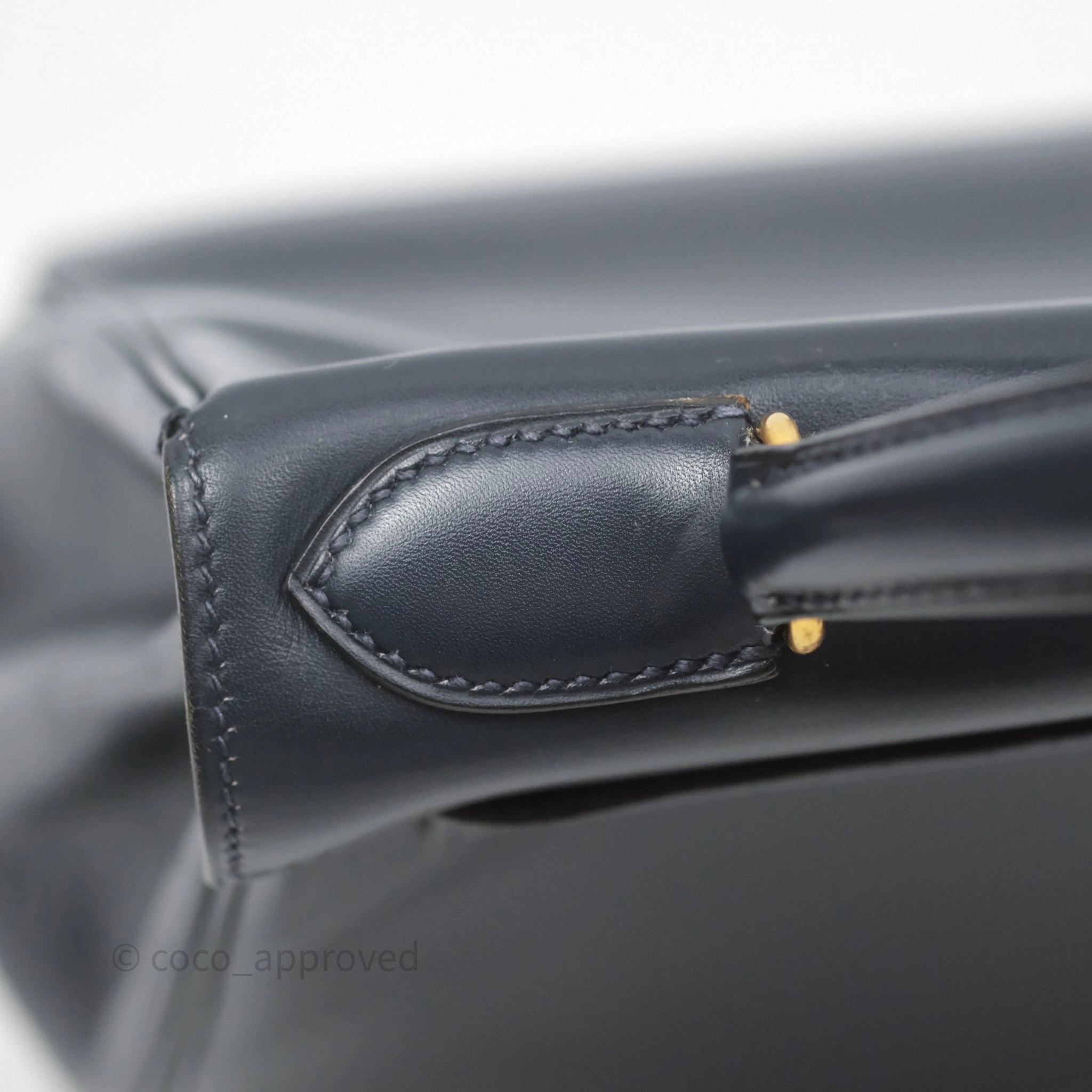 Herms Vintage Kelly 28 Retourn Navy Box Leather Gold Hardware