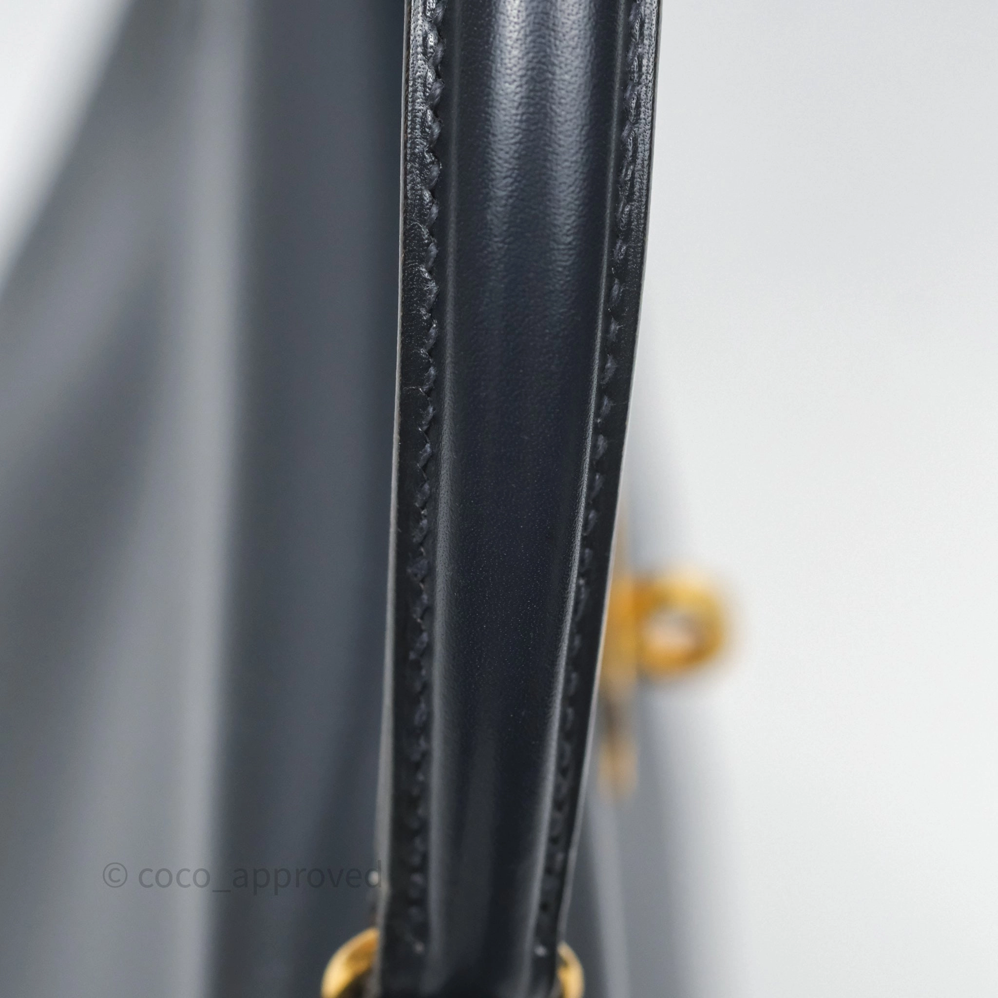 Herms Vintage Kelly 28 Retourn Navy Box Leather Gold Hardware
