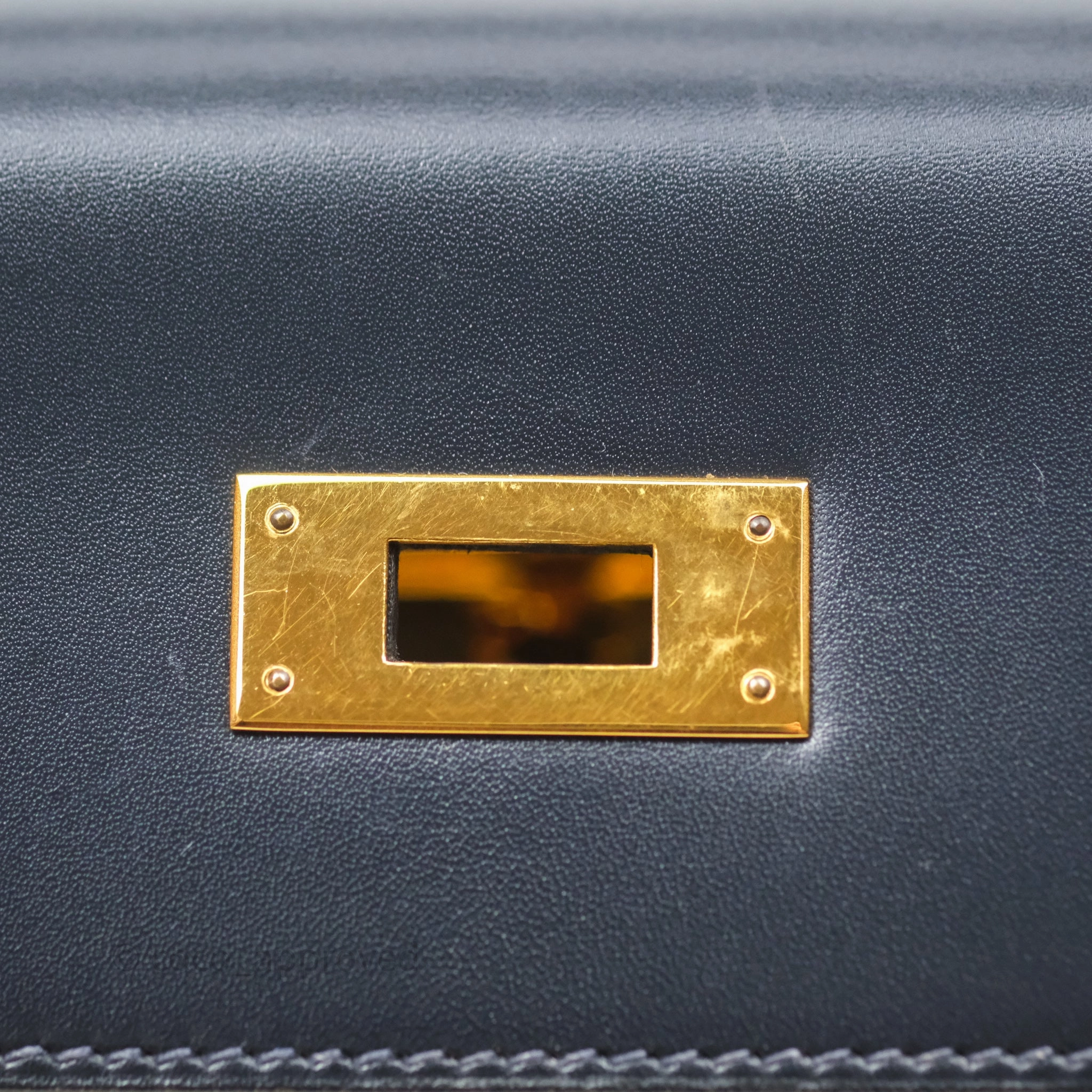 Herms Vintage Kelly 28 Retourn Navy Box Leather Gold Hardware
