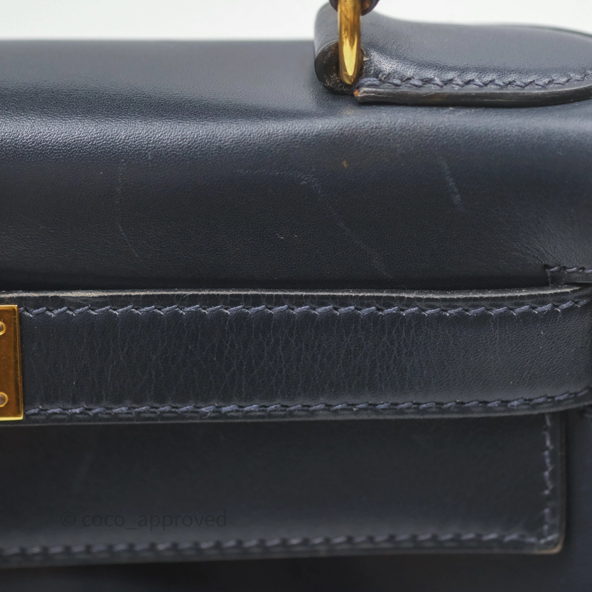 Herms Vintage Kelly 28 Retourn Navy Box Leather Gold Hardware