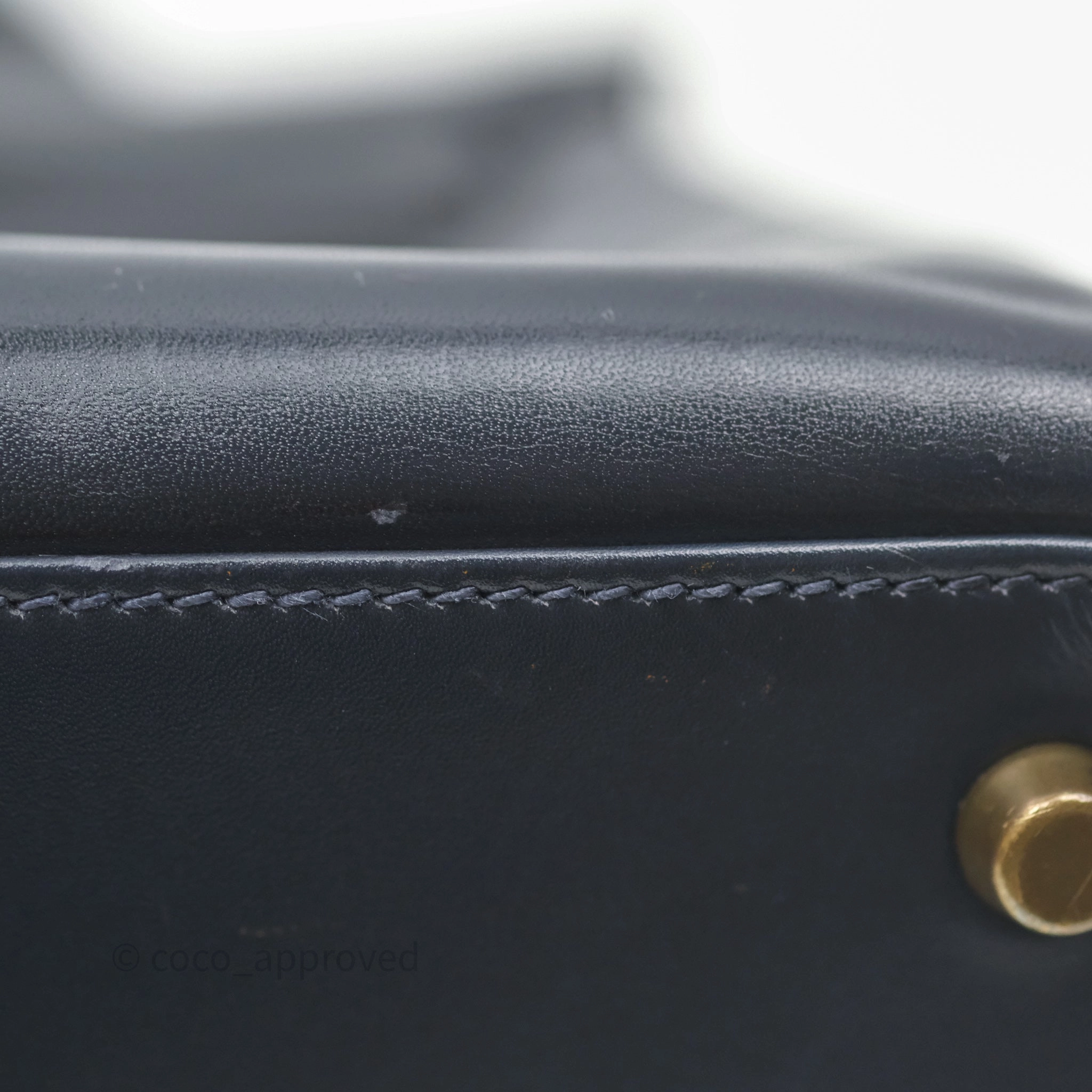 Herms Vintage Kelly 28 Retourn Navy Box Leather Gold Hardware
