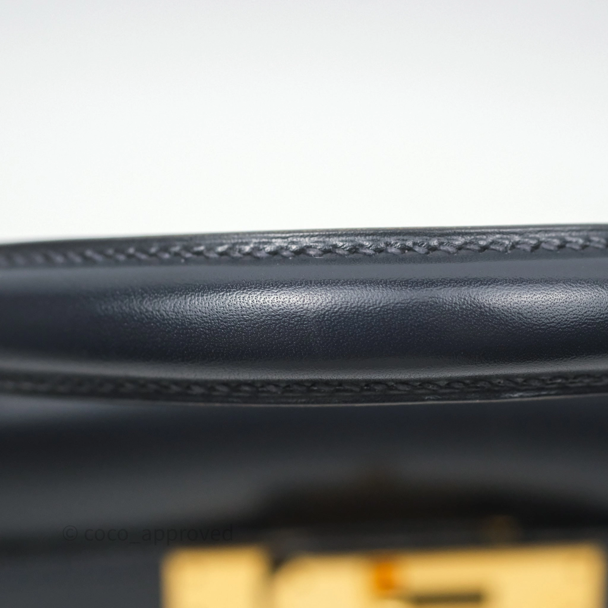 Herms Vintage Kelly 28 Retourn Navy Box Leather Gold Hardware