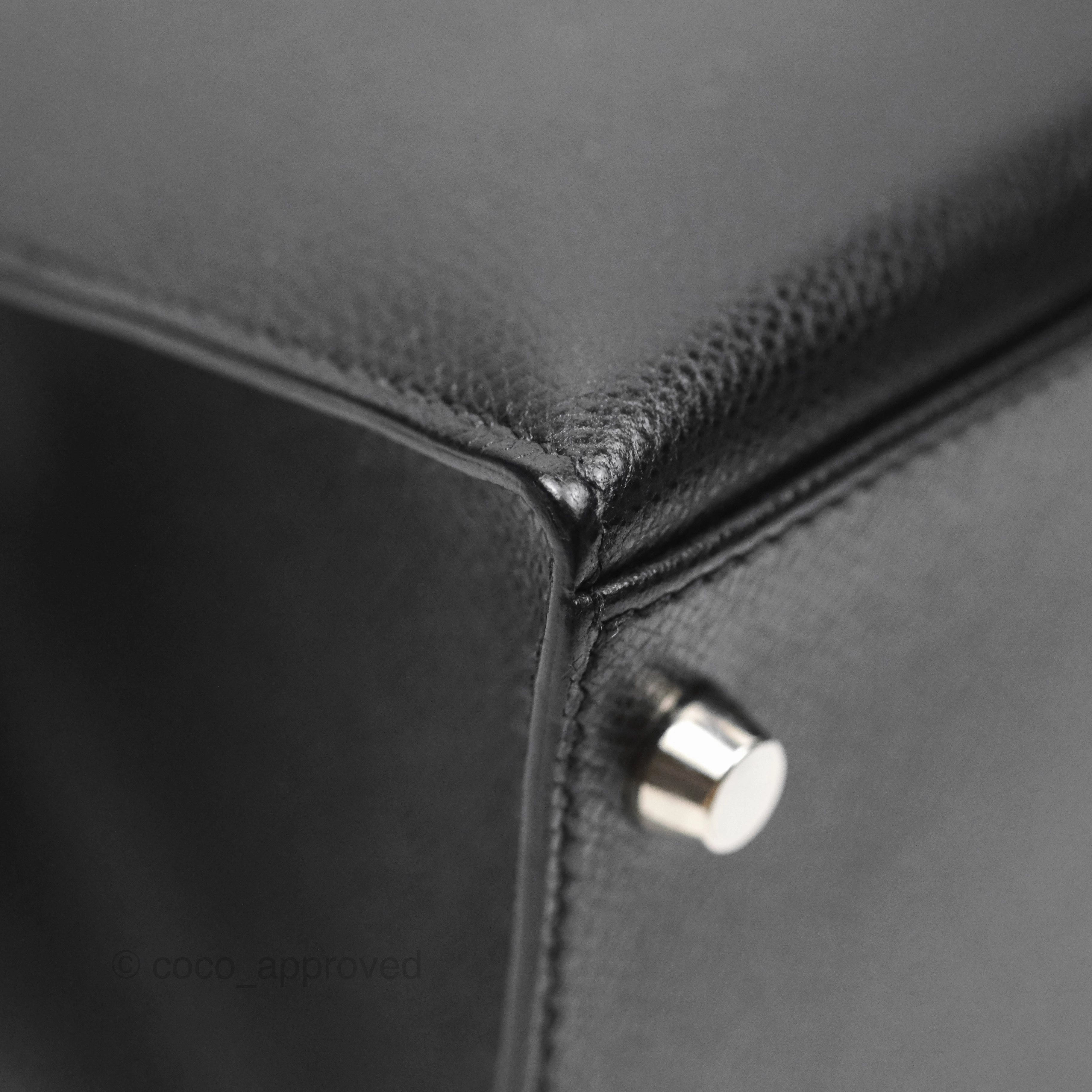 Herms Vintage Kelly 28 Sellier Noir 89 Courchevel Palladium Hardware