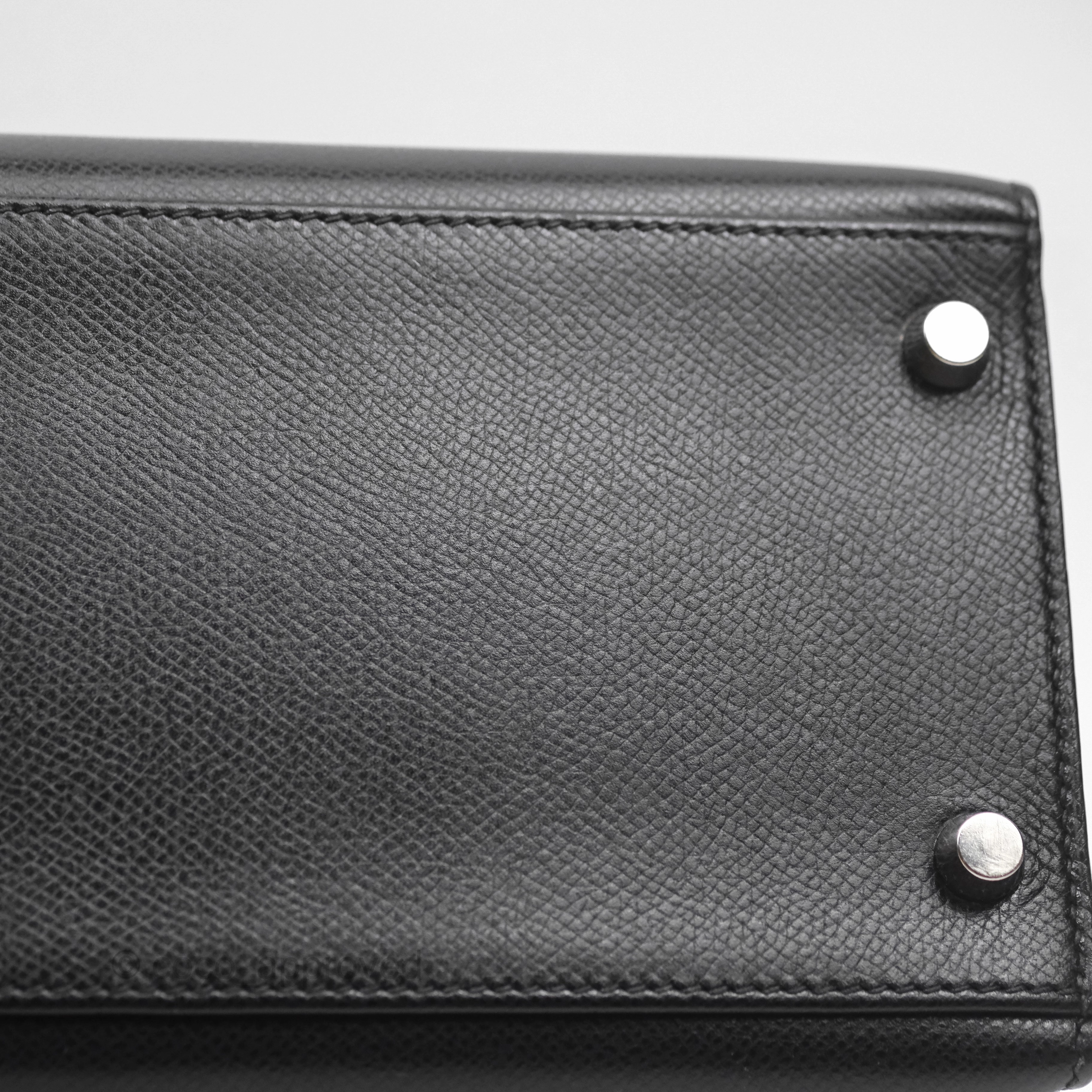 Herms Vintage Kelly 28 Sellier Noir 89 Courchevel Palladium Hardware