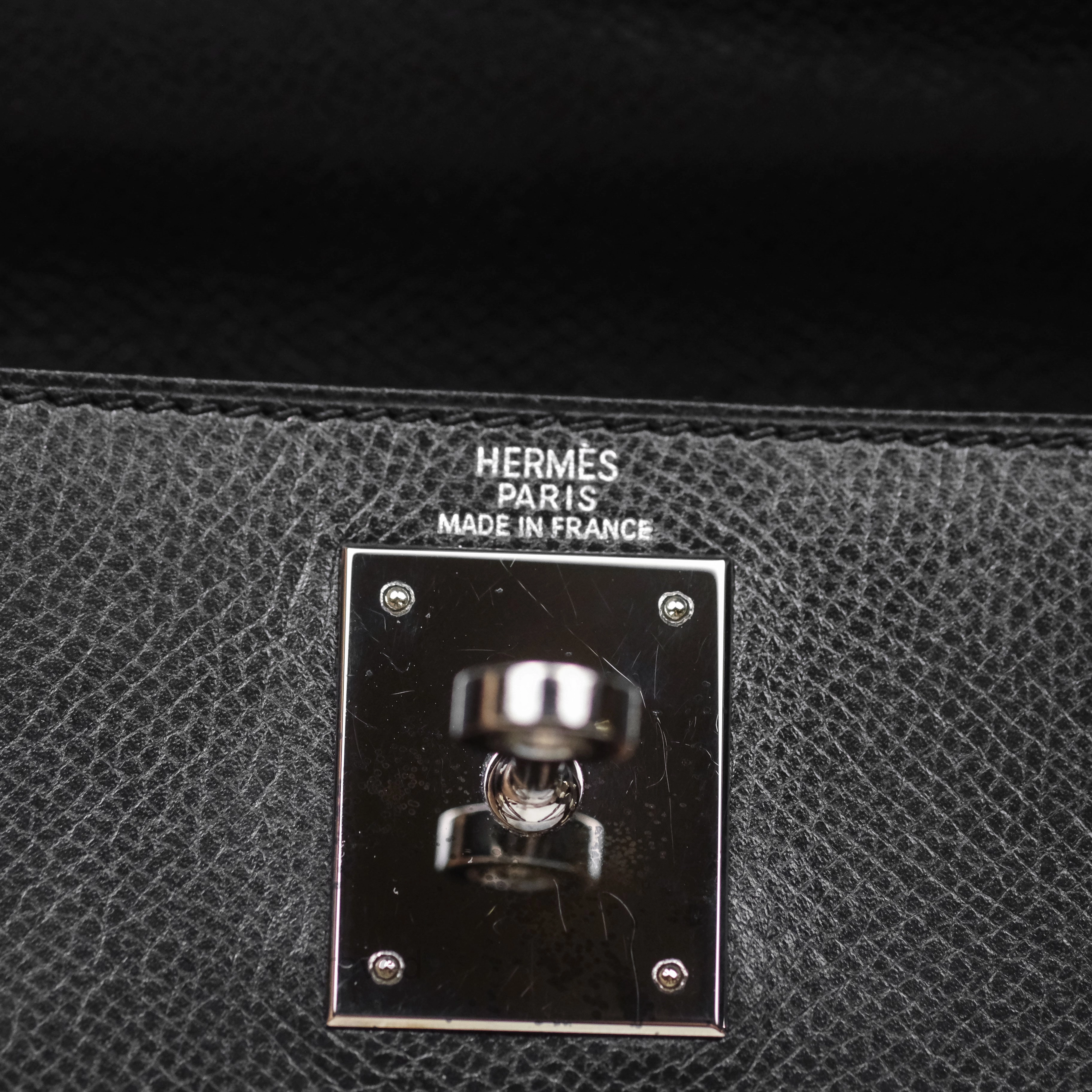 Herms Vintage Kelly 28 Sellier Noir 89 Courchevel Palladium Hardware