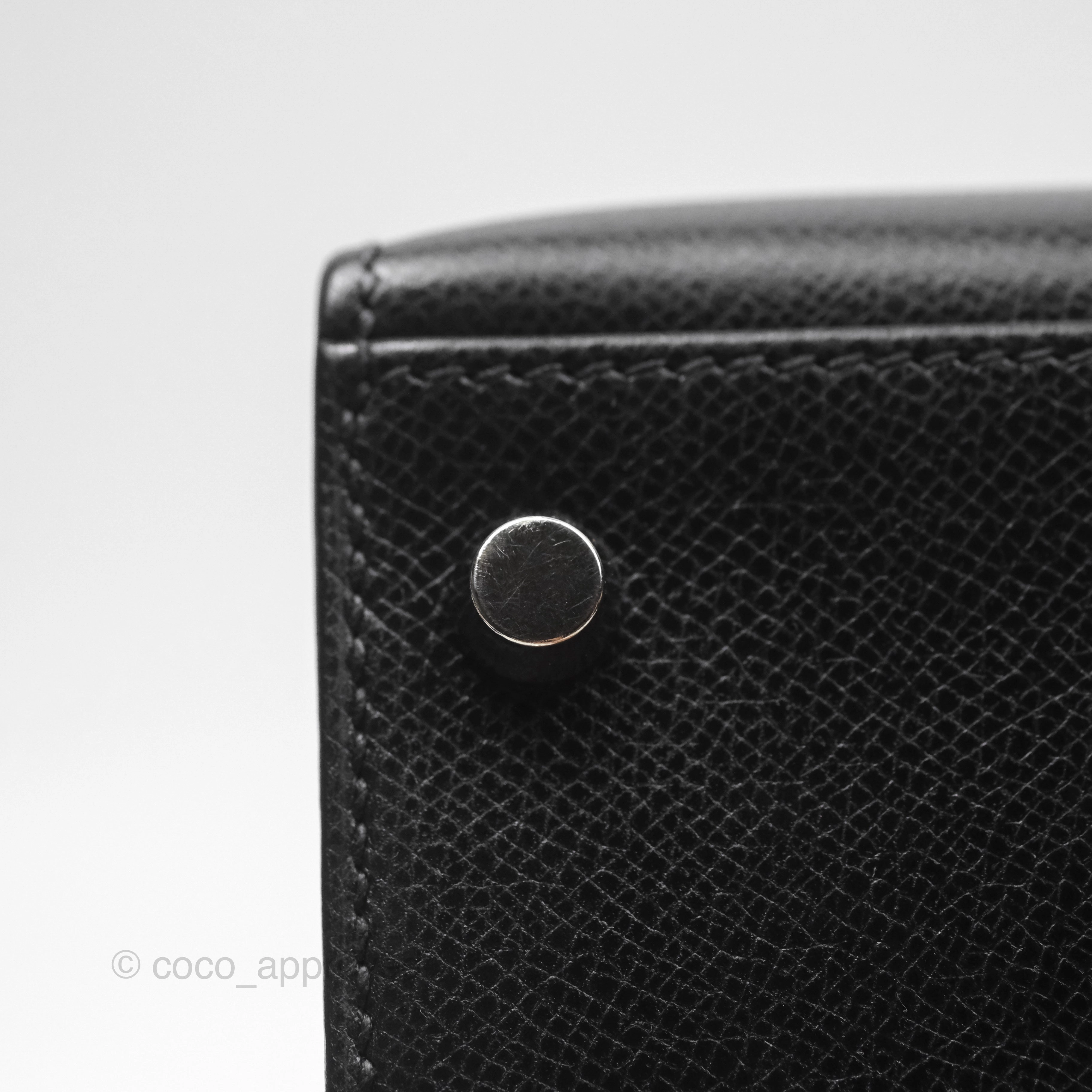 Herms Vintage Kelly 28 Sellier Noir 89 Courchevel Palladium Hardware