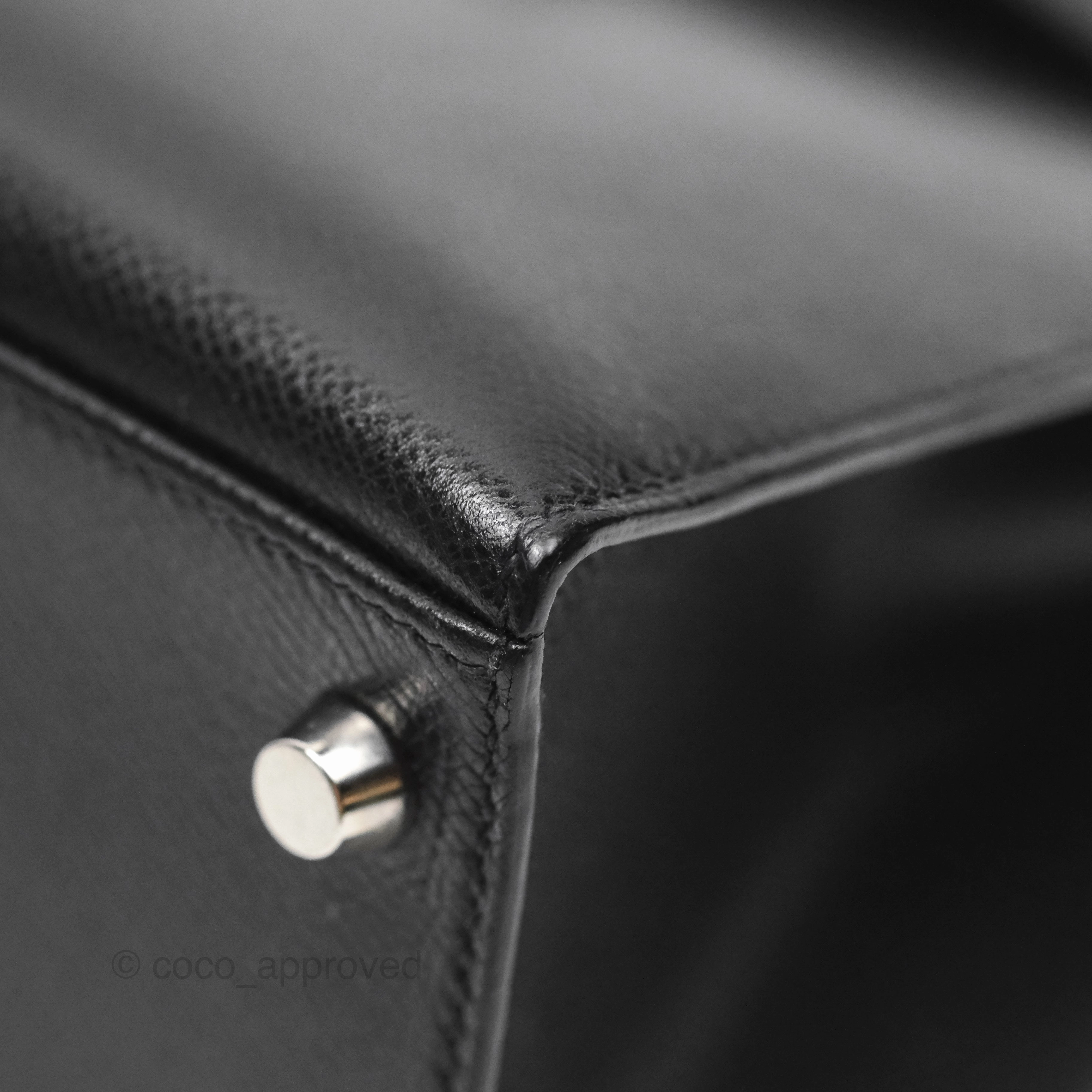 Herms Vintage Kelly 28 Sellier Noir 89 Courchevel Palladium Hardware