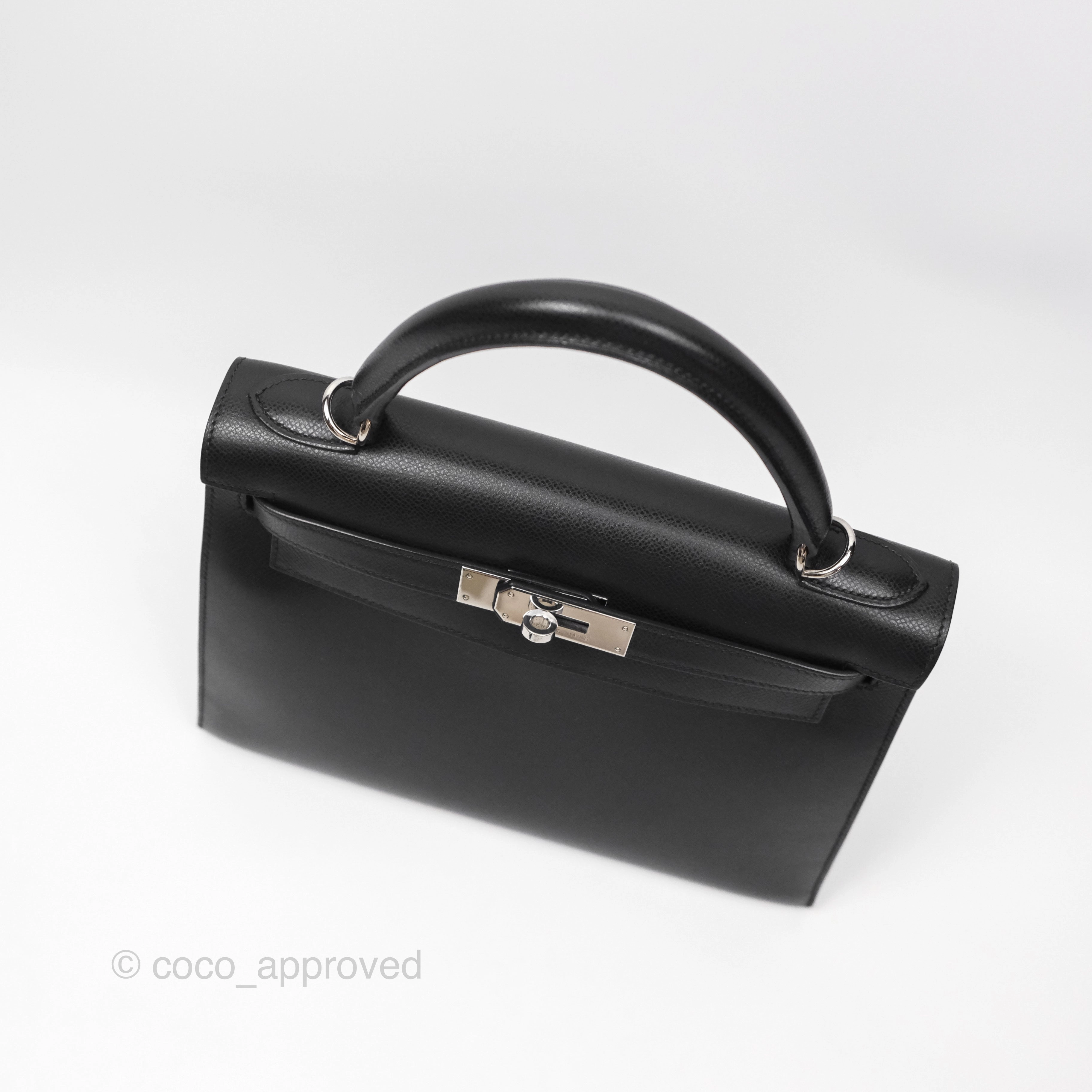 Herms Vintage Kelly 28 Sellier Noir 89 Courchevel Palladium Hardware