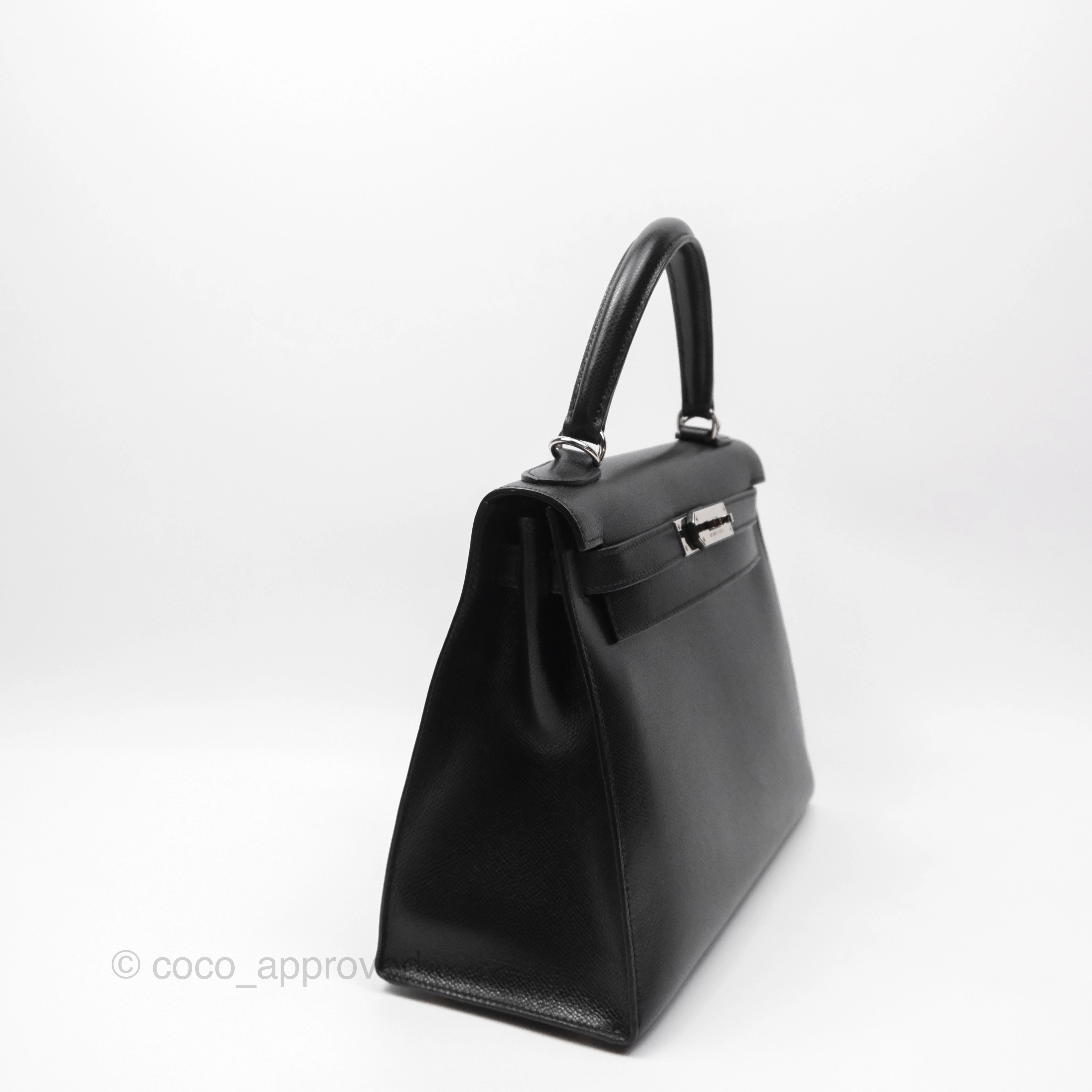 Herms Vintage Kelly 28 Sellier Noir 89 Courchevel Palladium Hardware