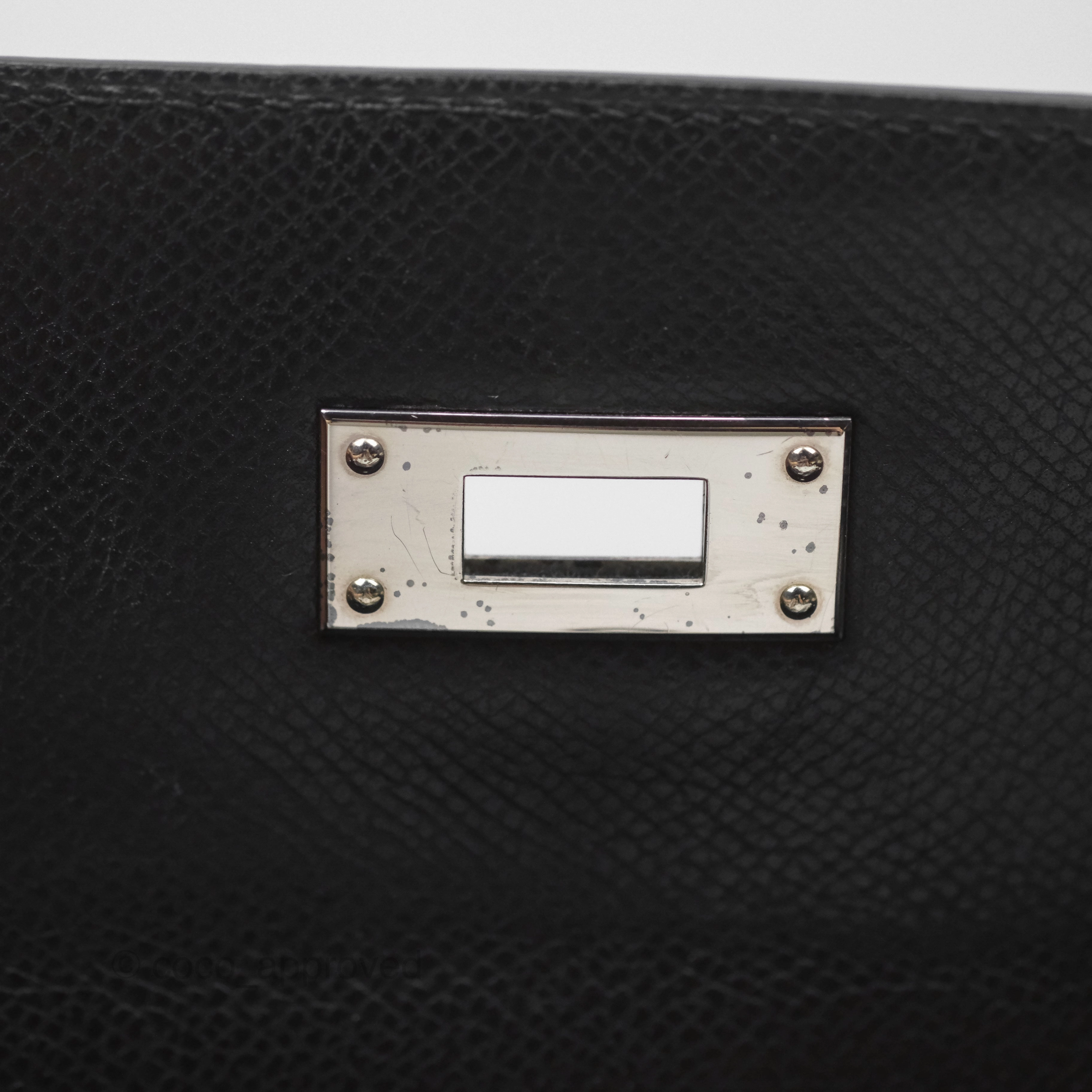 Herms Vintage Kelly 28 Sellier Noir 89 Courchevel Palladium Hardware