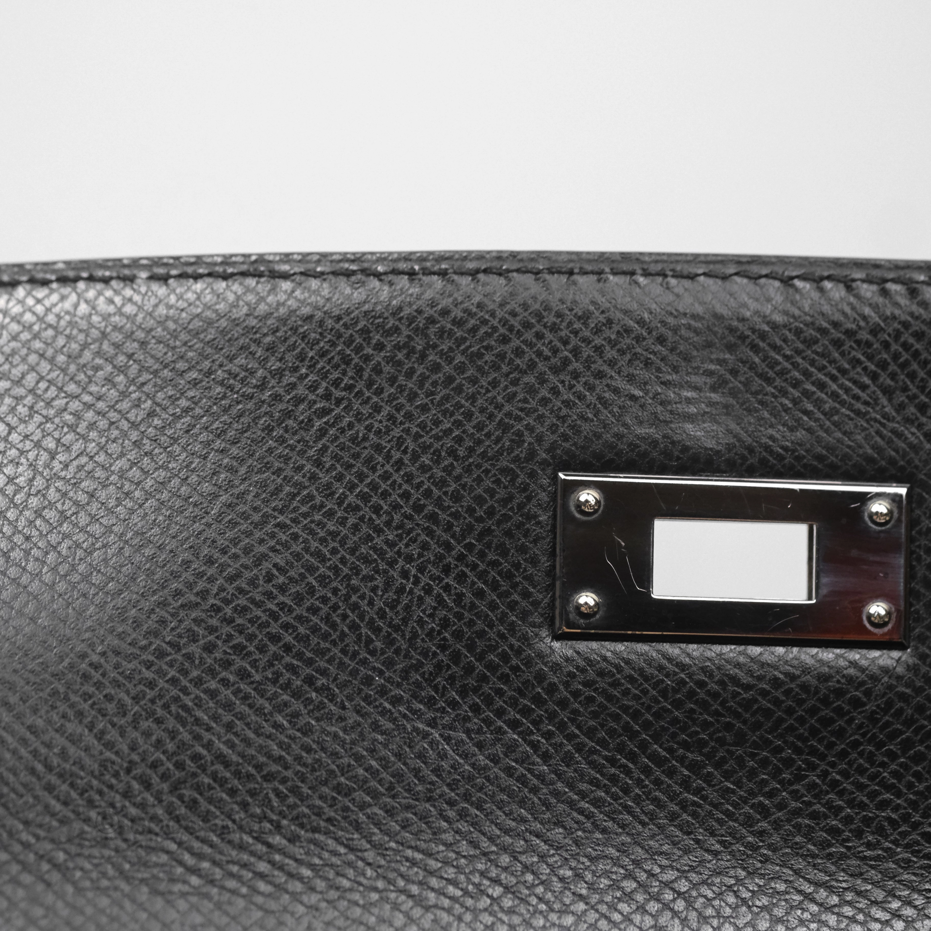 Herms Vintage Kelly 28 Sellier Noir 89 Courchevel Palladium Hardware