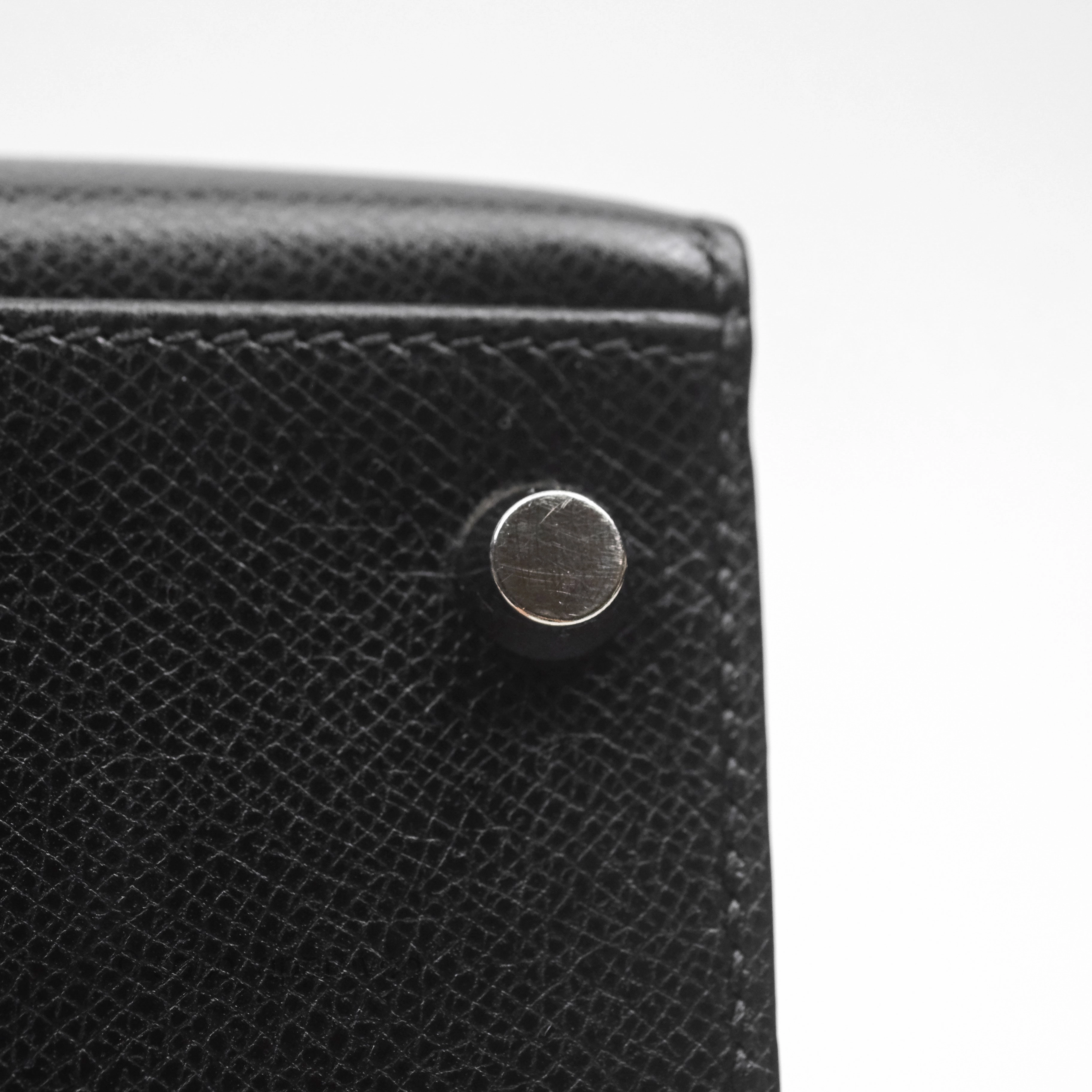Herms Vintage Kelly 28 Sellier Noir 89 Courchevel Palladium Hardware