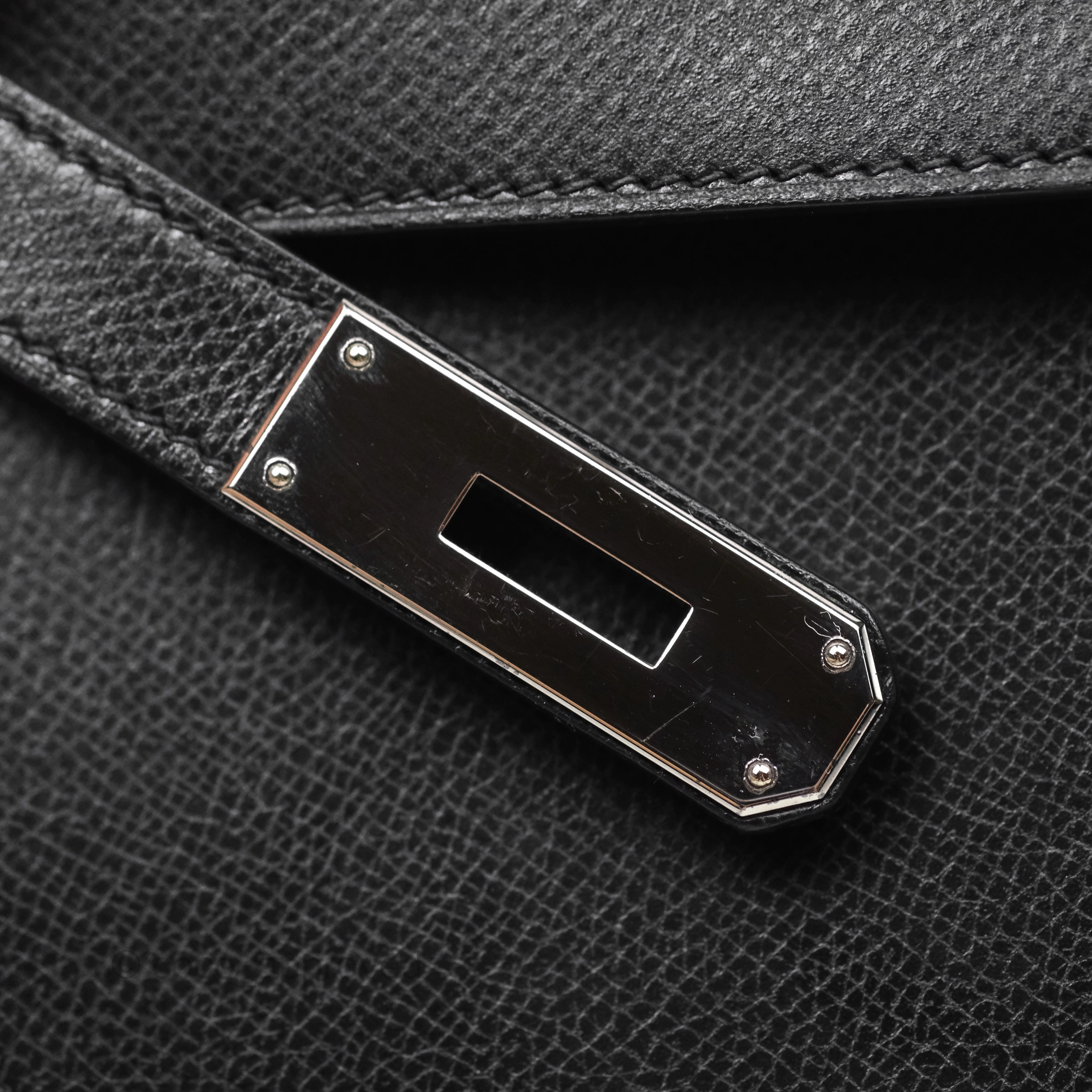 Herms Vintage Kelly 28 Sellier Noir 89 Courchevel Palladium Hardware
