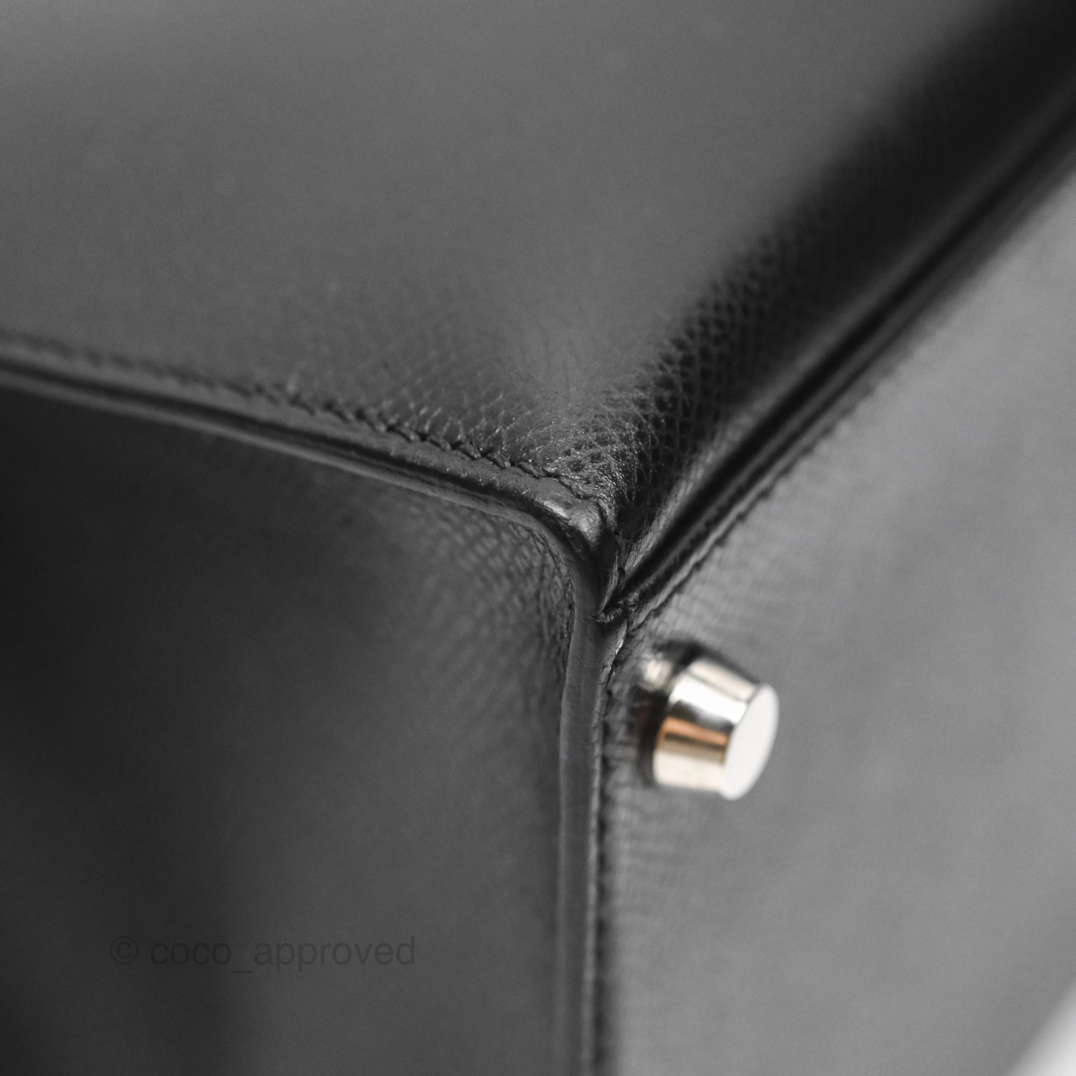 Herms Vintage Kelly 28 Sellier Noir 89 Courchevel Palladium Hardware