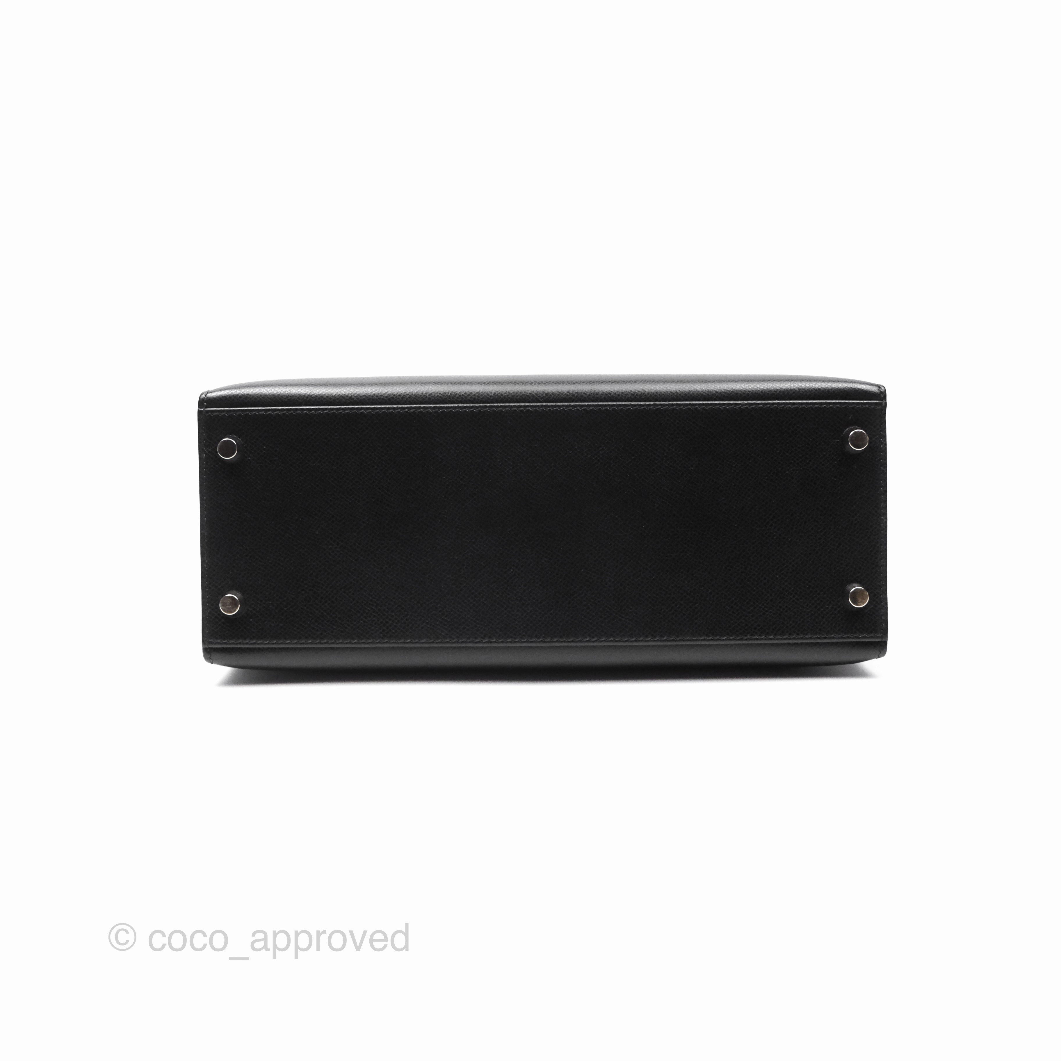 Herms Vintage Kelly 28 Sellier Noir 89 Courchevel Palladium Hardware