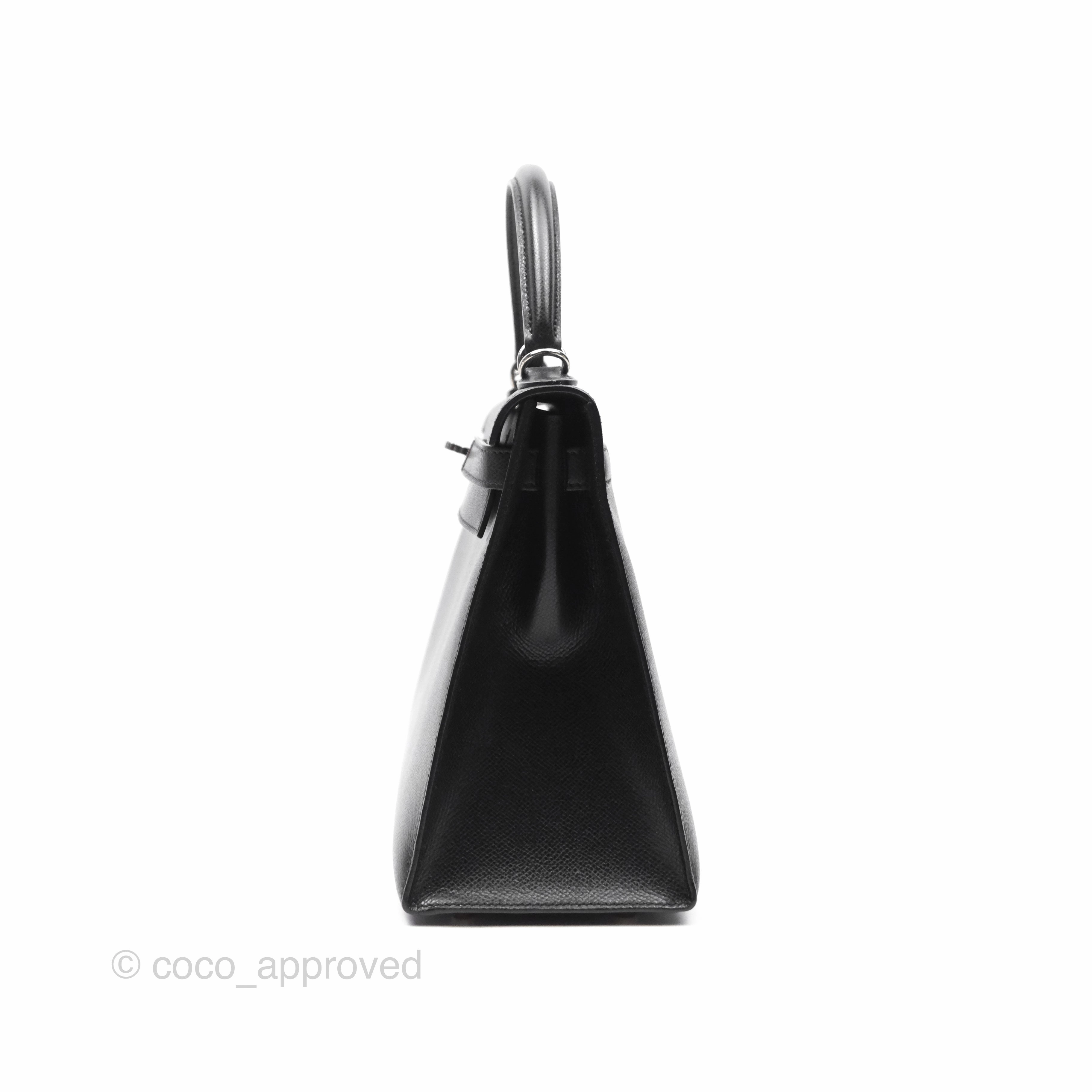 Herms Vintage Kelly 28 Sellier Noir 89 Courchevel Palladium Hardware