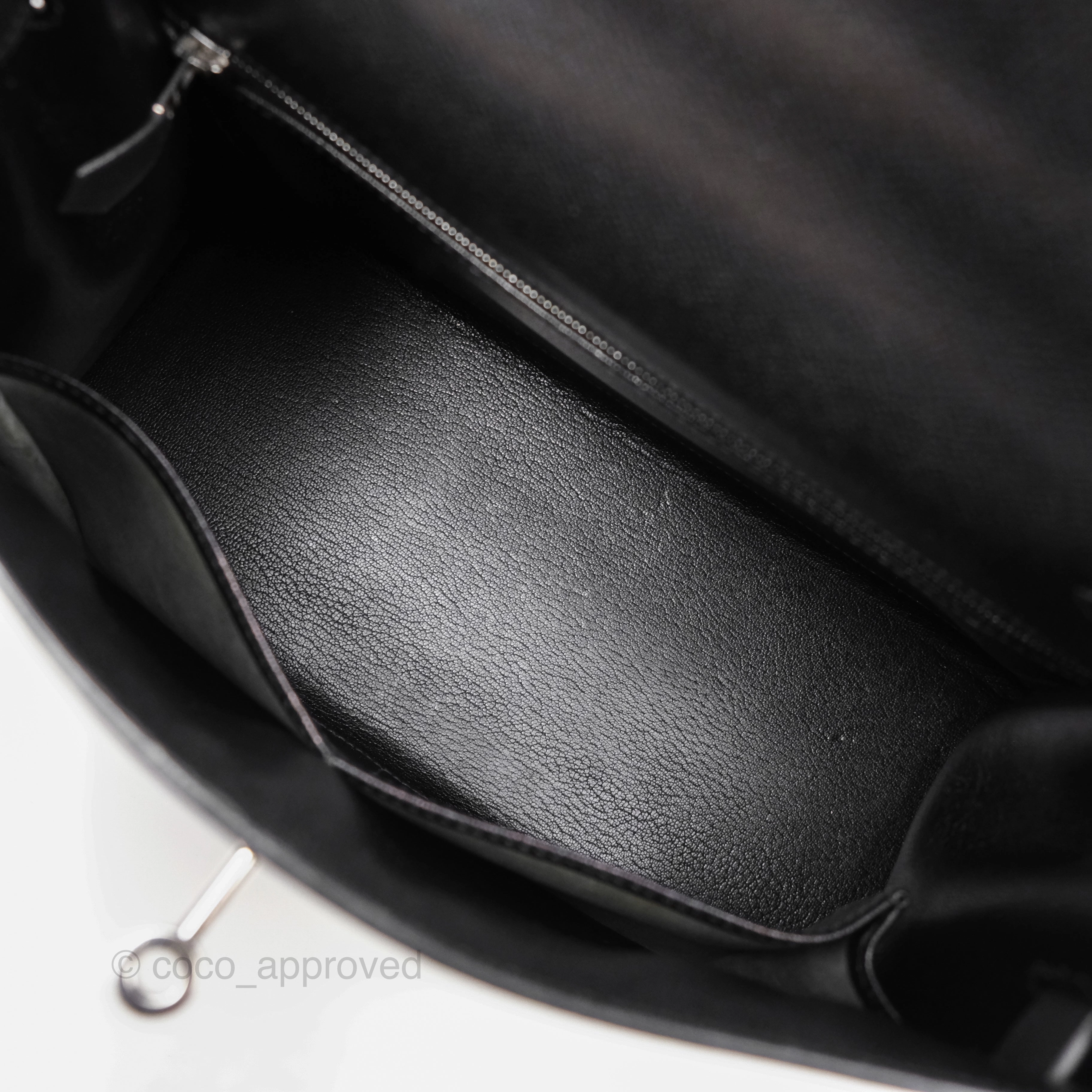 Herms Vintage Kelly 28 Sellier Noir 89 Courchevel Palladium Hardware