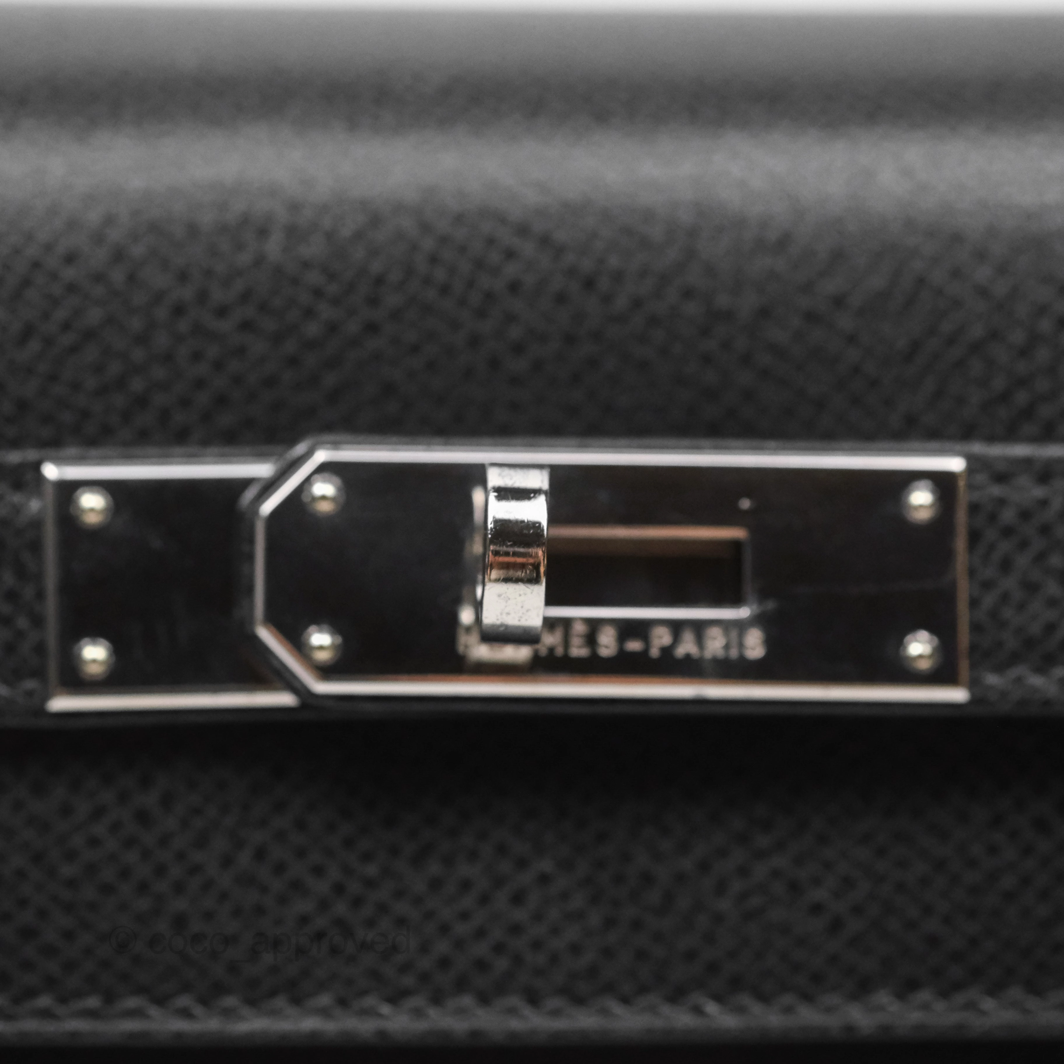 Herms Vintage Kelly 28 Sellier Noir 89 Courchevel Palladium Hardware
