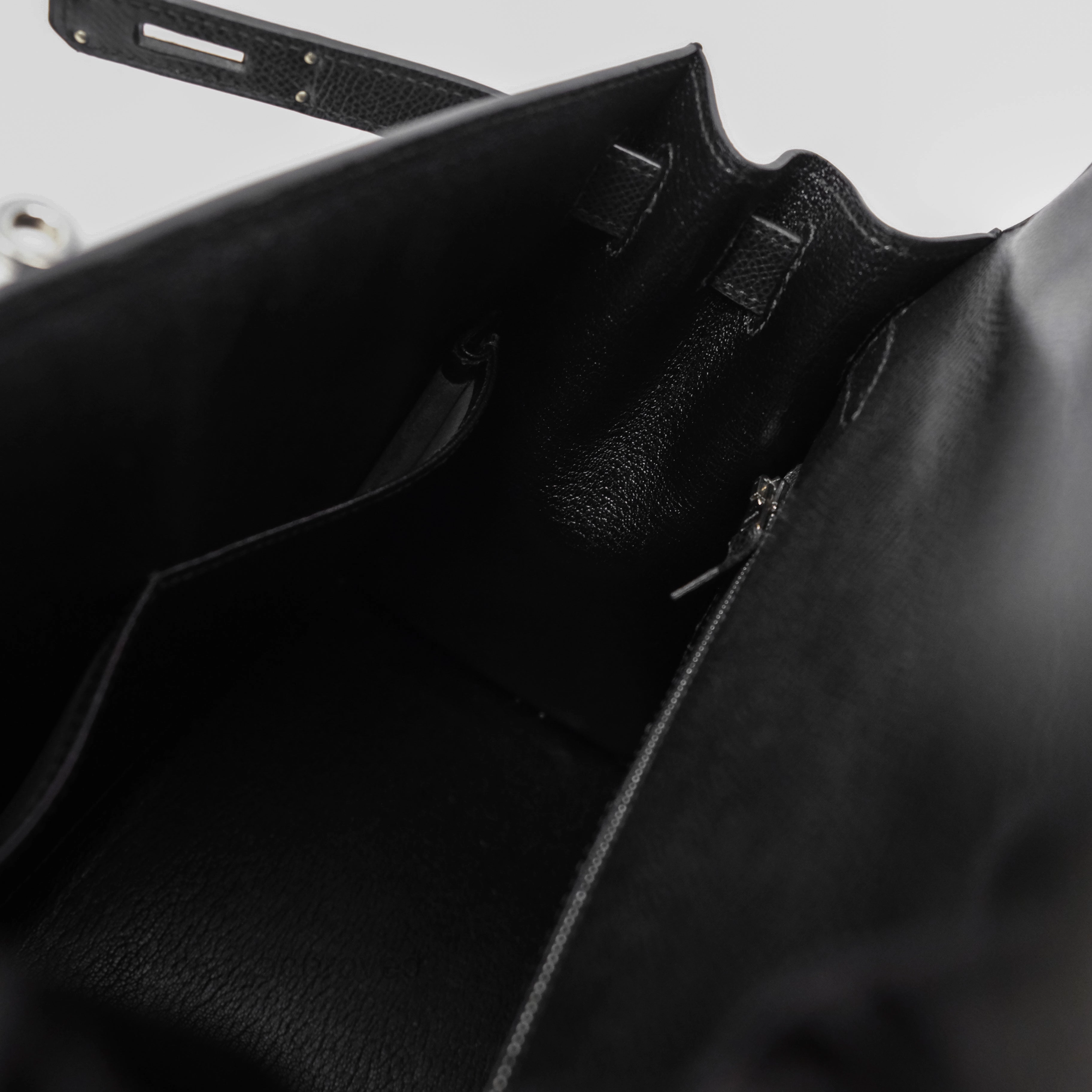 Herms Vintage Kelly 28 Sellier Noir 89 Courchevel Palladium Hardware