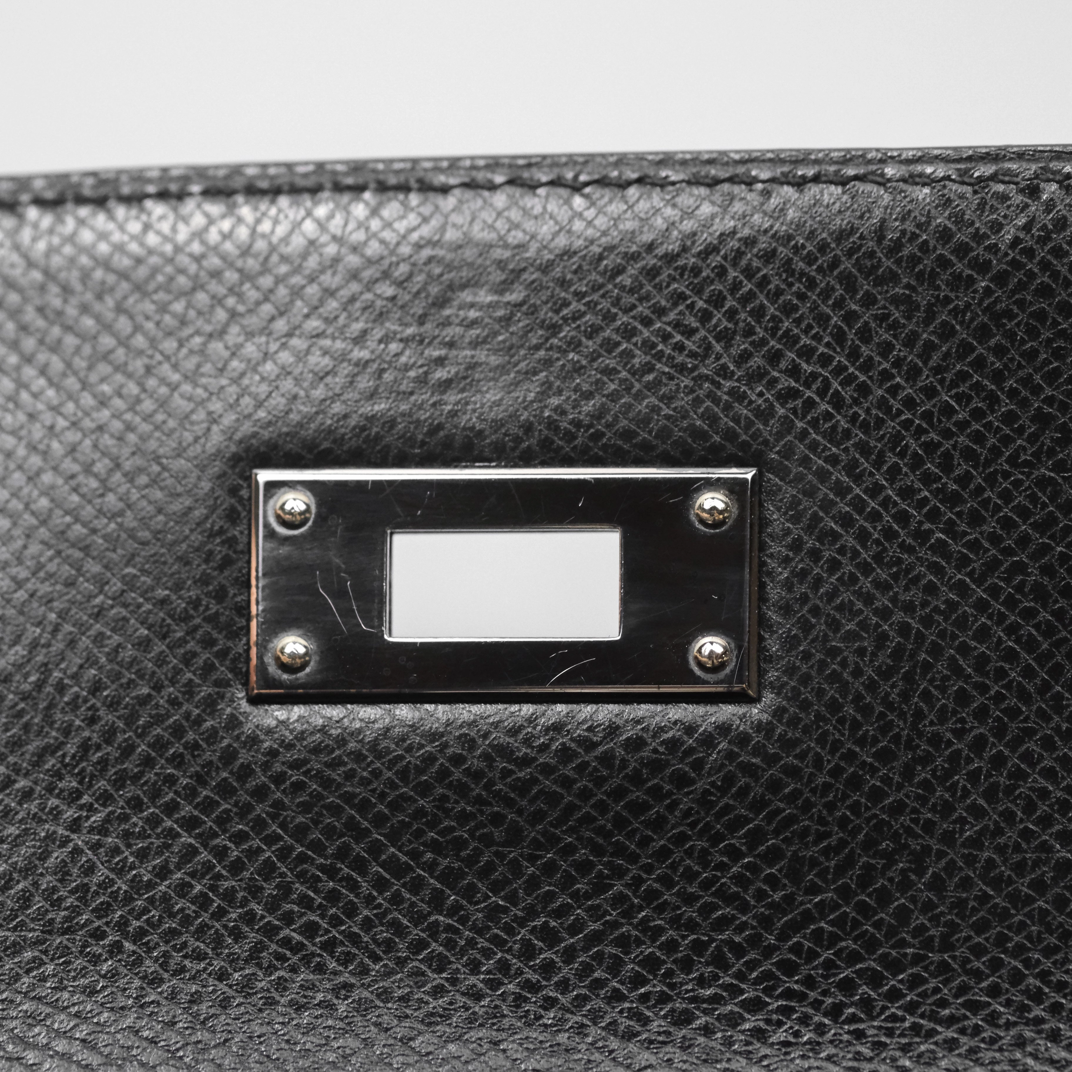 Herms Vintage Kelly 28 Sellier Noir 89 Courchevel Palladium Hardware