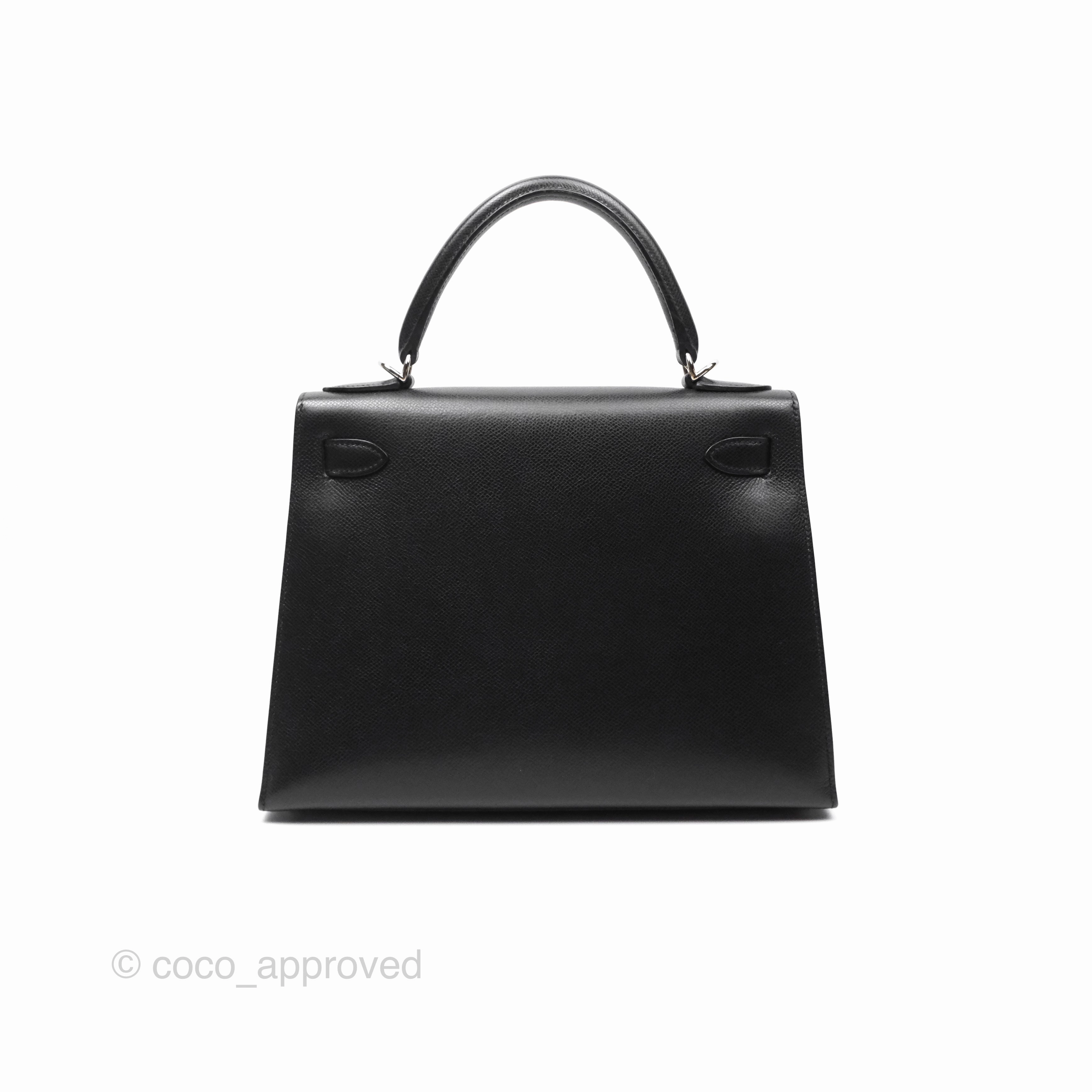 Herms Vintage Kelly 28 Sellier Noir 89 Courchevel Palladium Hardware