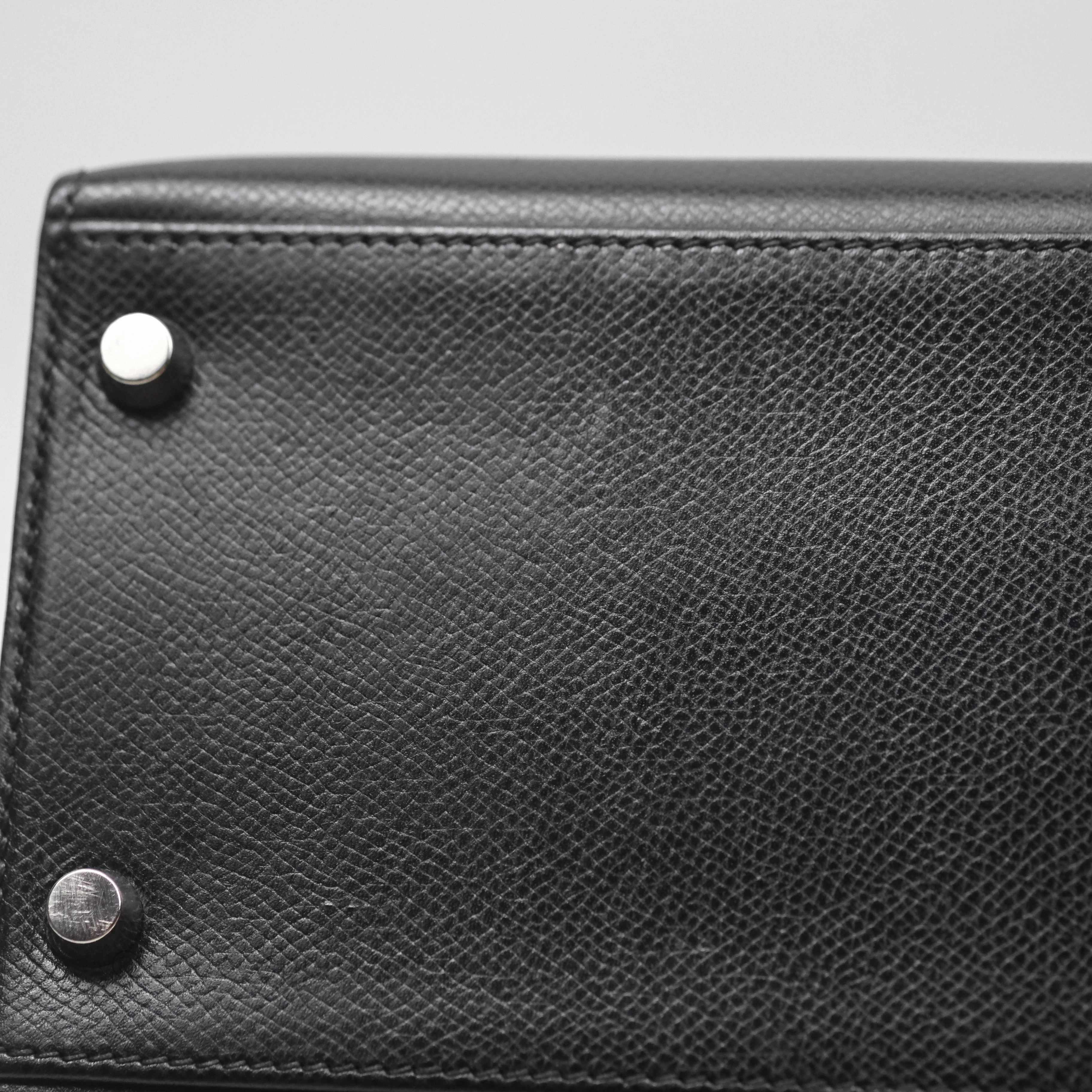 Herms Vintage Kelly 28 Sellier Noir 89 Courchevel Palladium Hardware