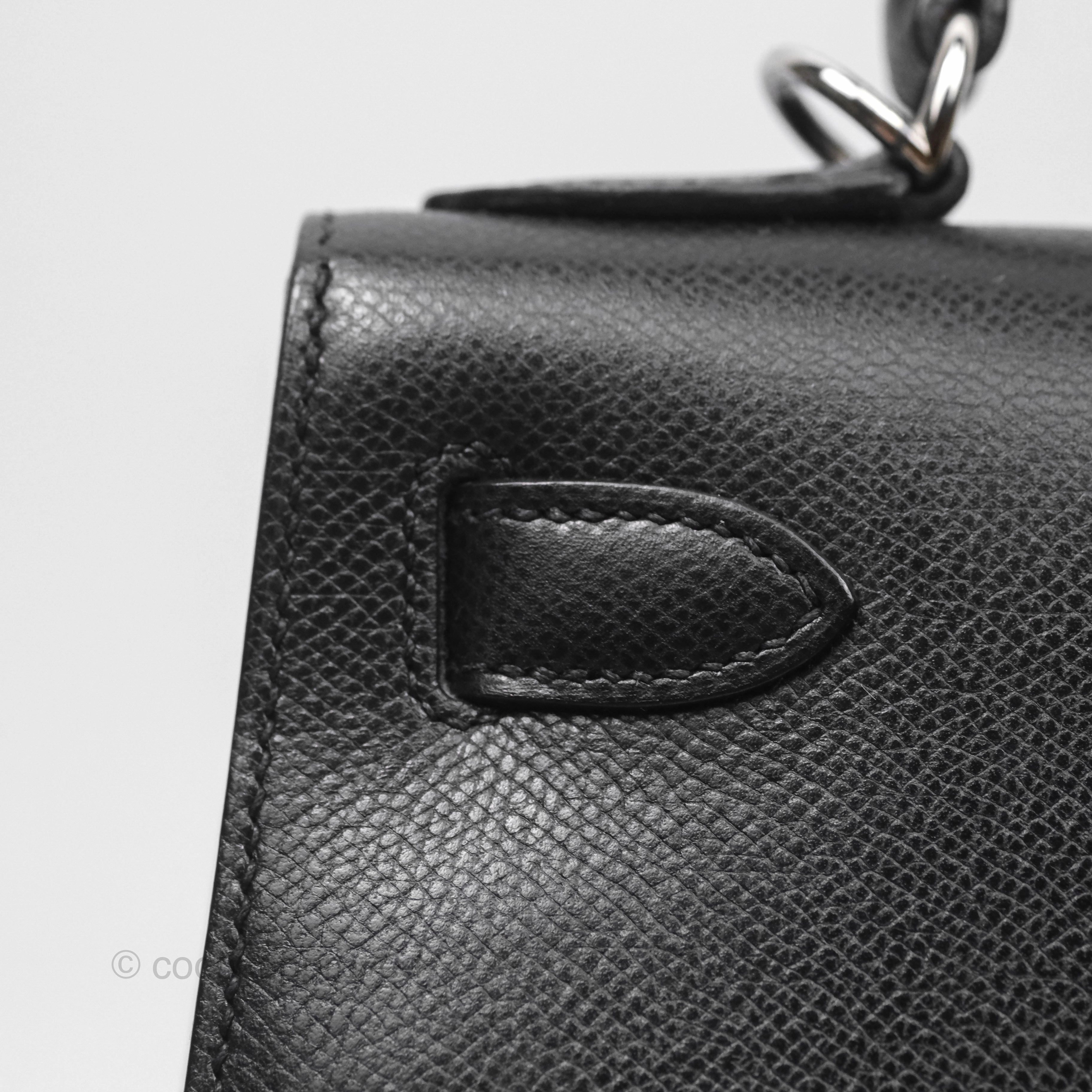 Herms Vintage Kelly 28 Sellier Noir 89 Courchevel Palladium Hardware