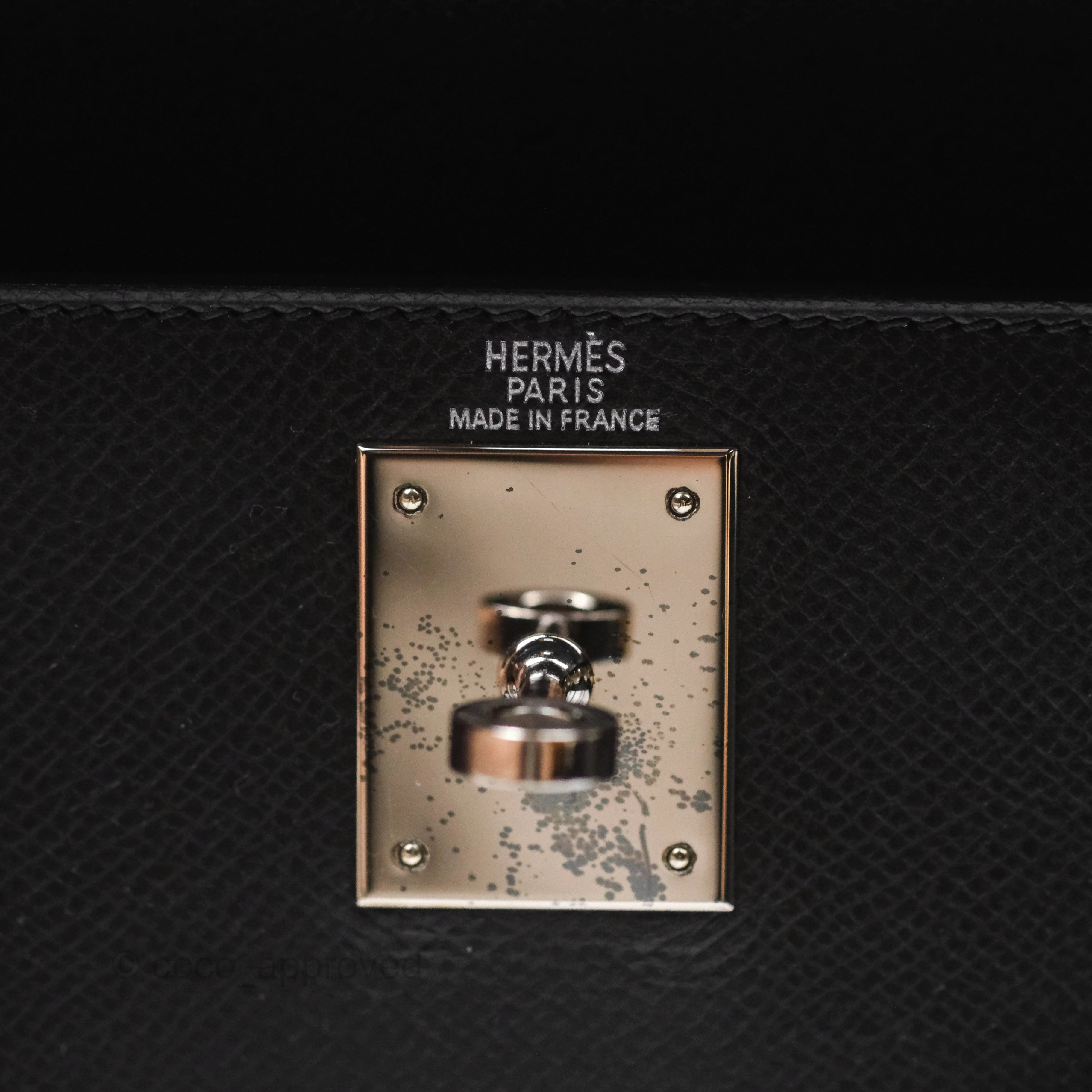 Herms Vintage Kelly 28 Sellier Noir 89 Courchevel Palladium Hardware