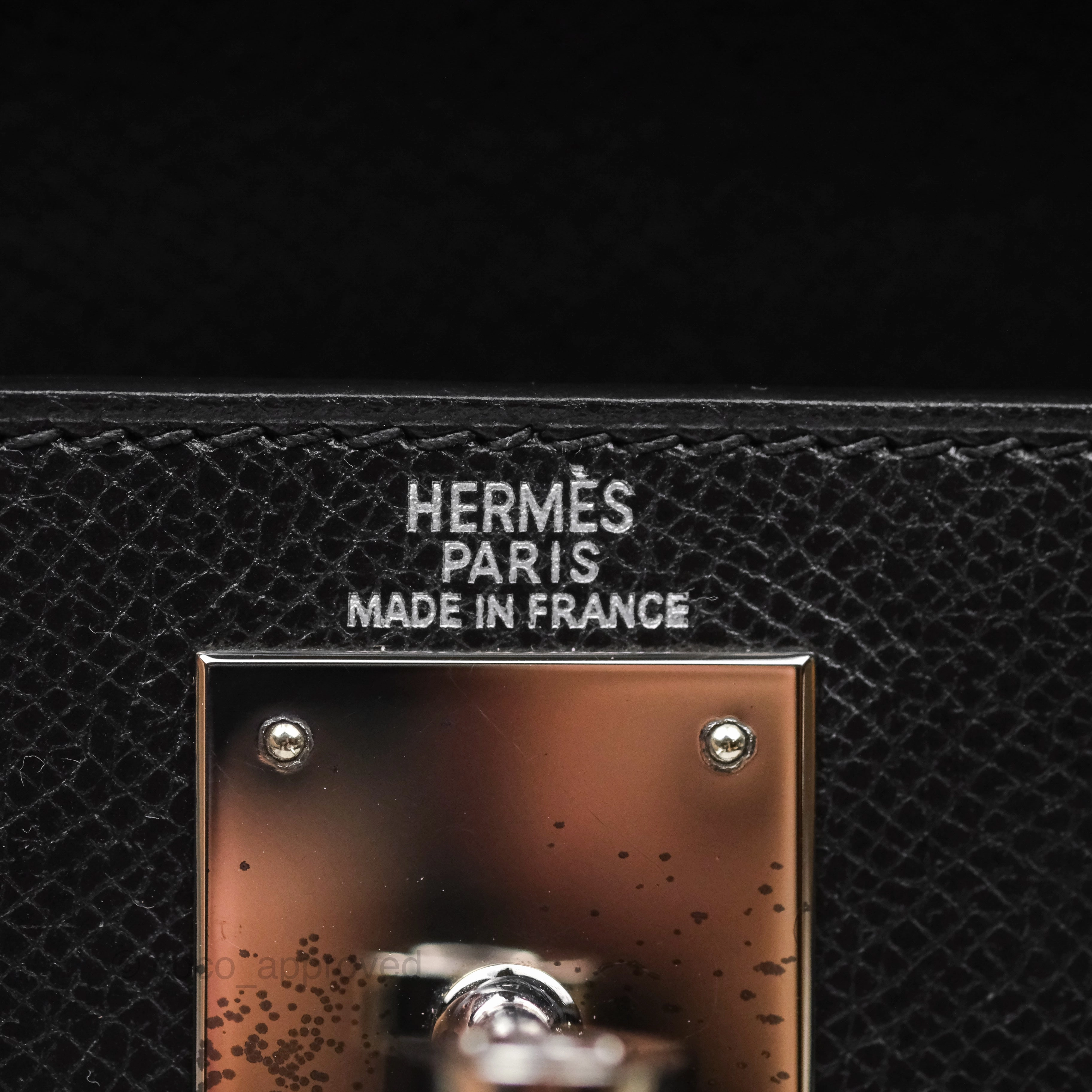 Herms Vintage Kelly 28 Sellier Noir 89 Courchevel Palladium Hardware