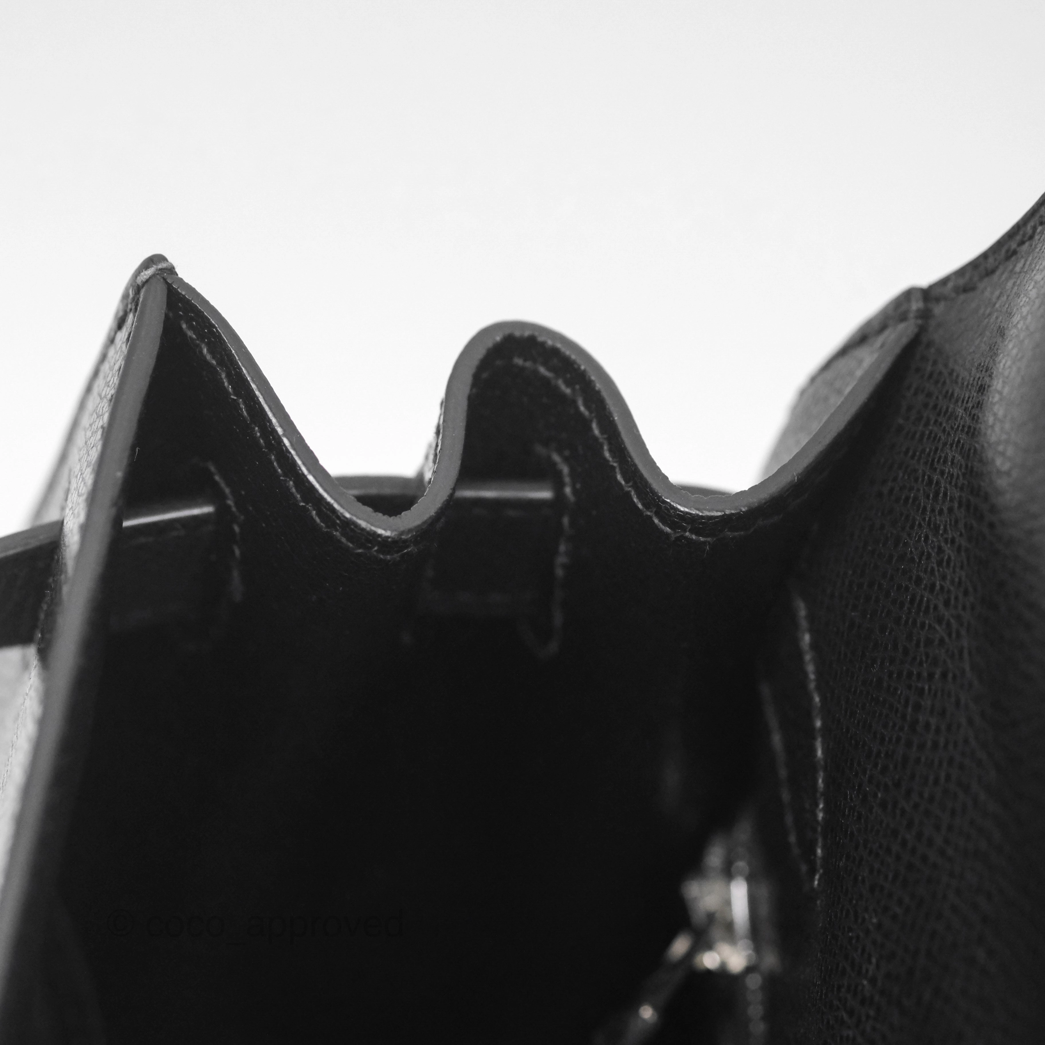 Herms Vintage Kelly 28 Sellier Noir 89 Courchevel Palladium Hardware