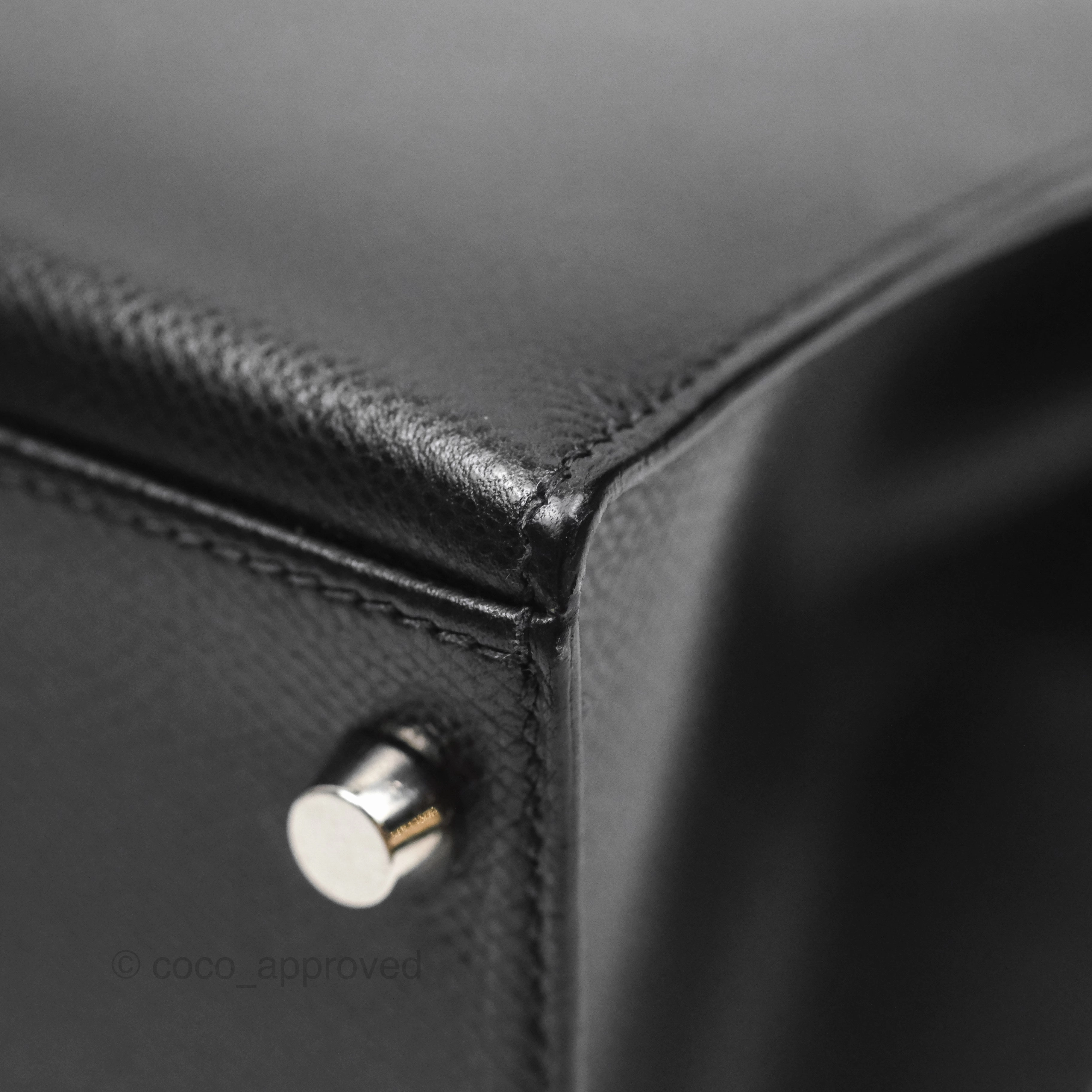 Herms Vintage Kelly 28 Sellier Noir 89 Courchevel Palladium Hardware