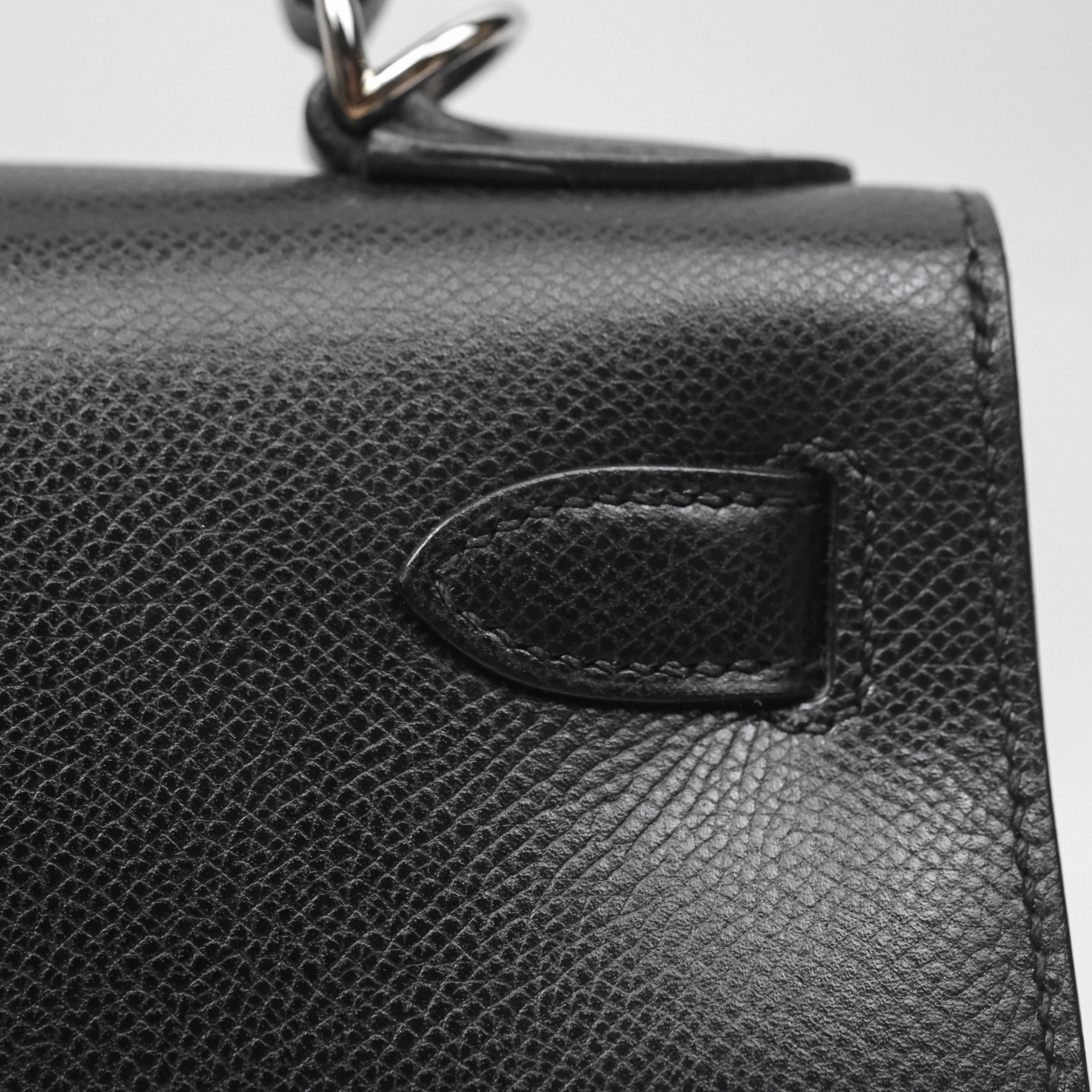 Herms Vintage Kelly 28 Sellier Noir 89 Courchevel Palladium Hardware