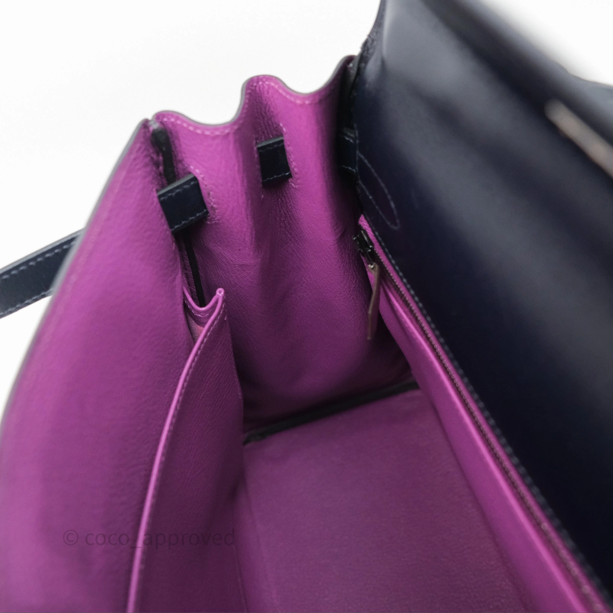 Herms Vintage Kelly 32 Retourn Navy/Purple Box Leather Palladium Hardware