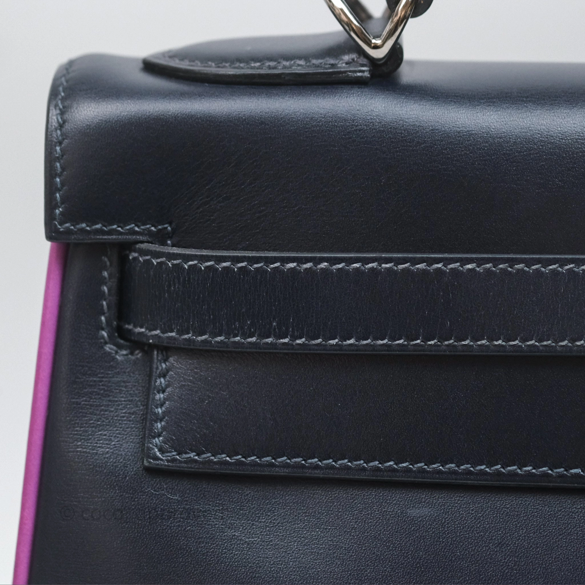 Herms Vintage Kelly 32 Retourn Navy/Purple Box Leather Palladium Hardware