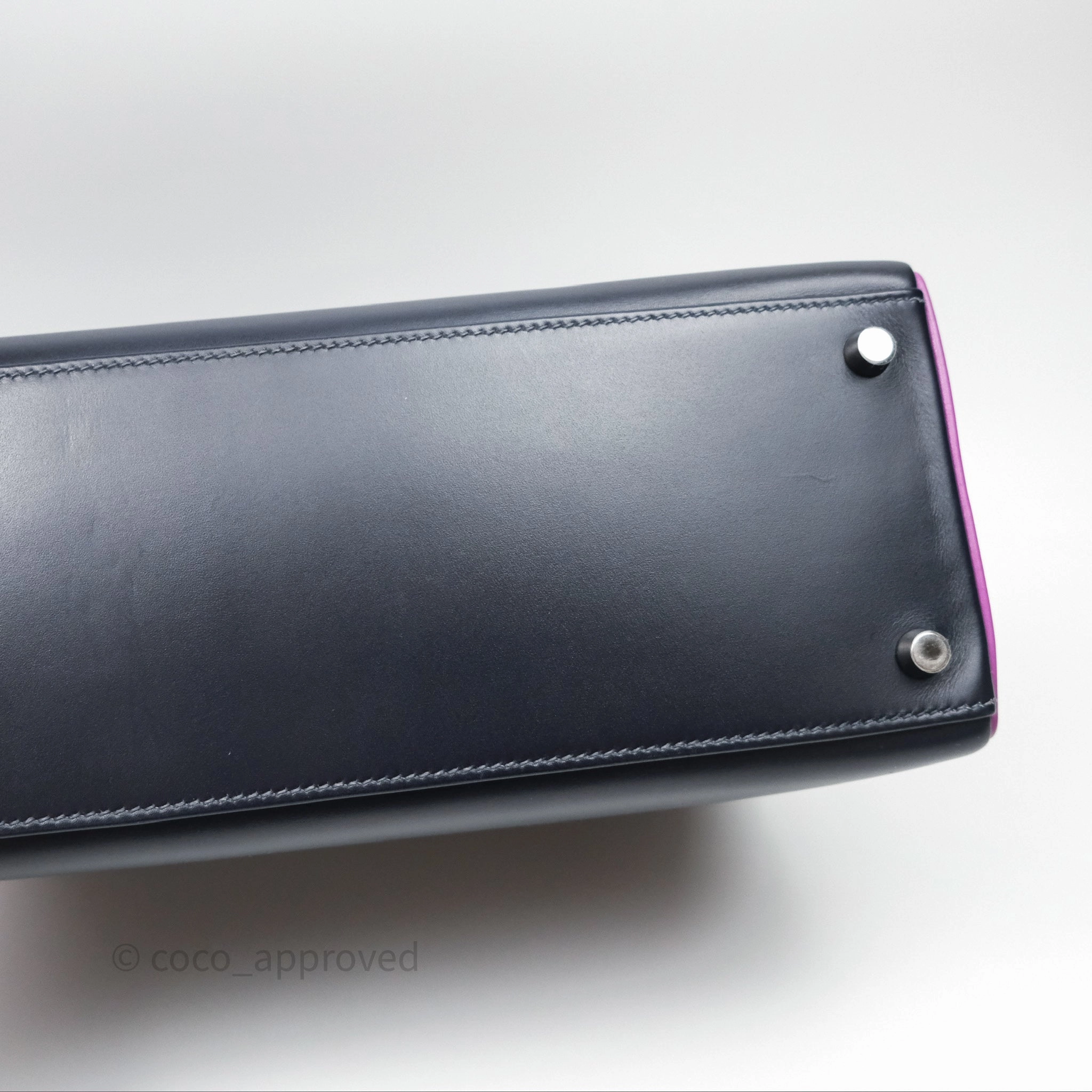 Herms Vintage Kelly 32 Retourn Navy/Purple Box Leather Palladium Hardware