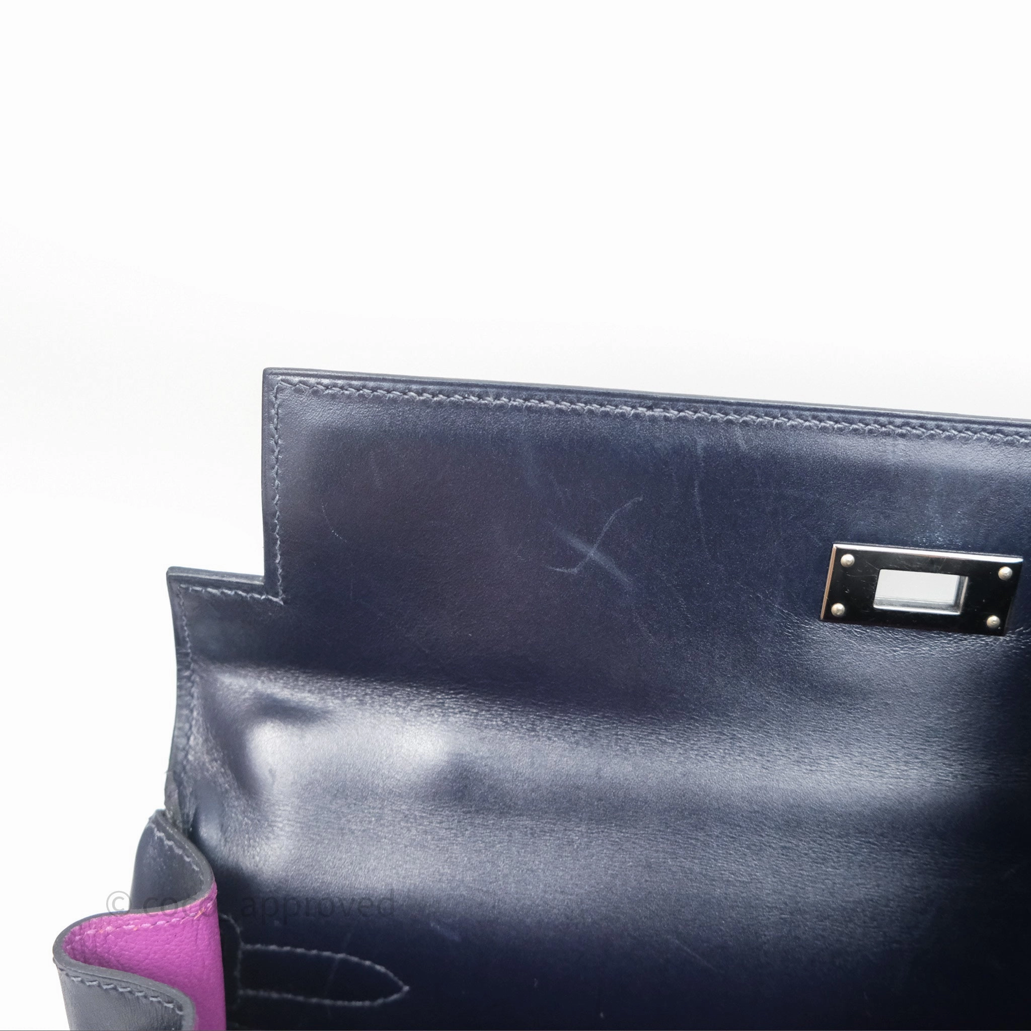 Herms Vintage Kelly 32 Retourn Navy/Purple Box Leather Palladium Hardware