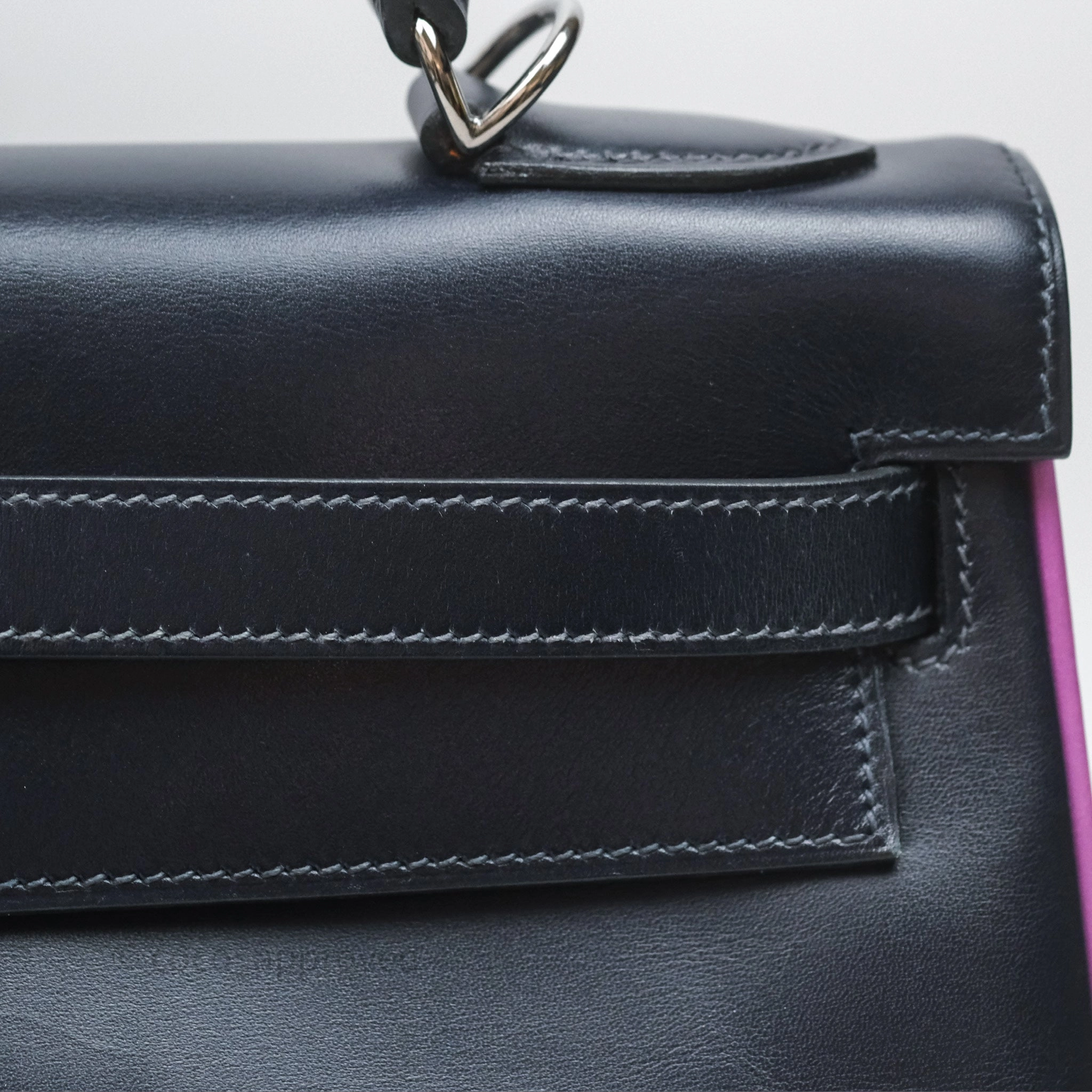 Herms Vintage Kelly 32 Retourn Navy/Purple Box Leather Palladium Hardware