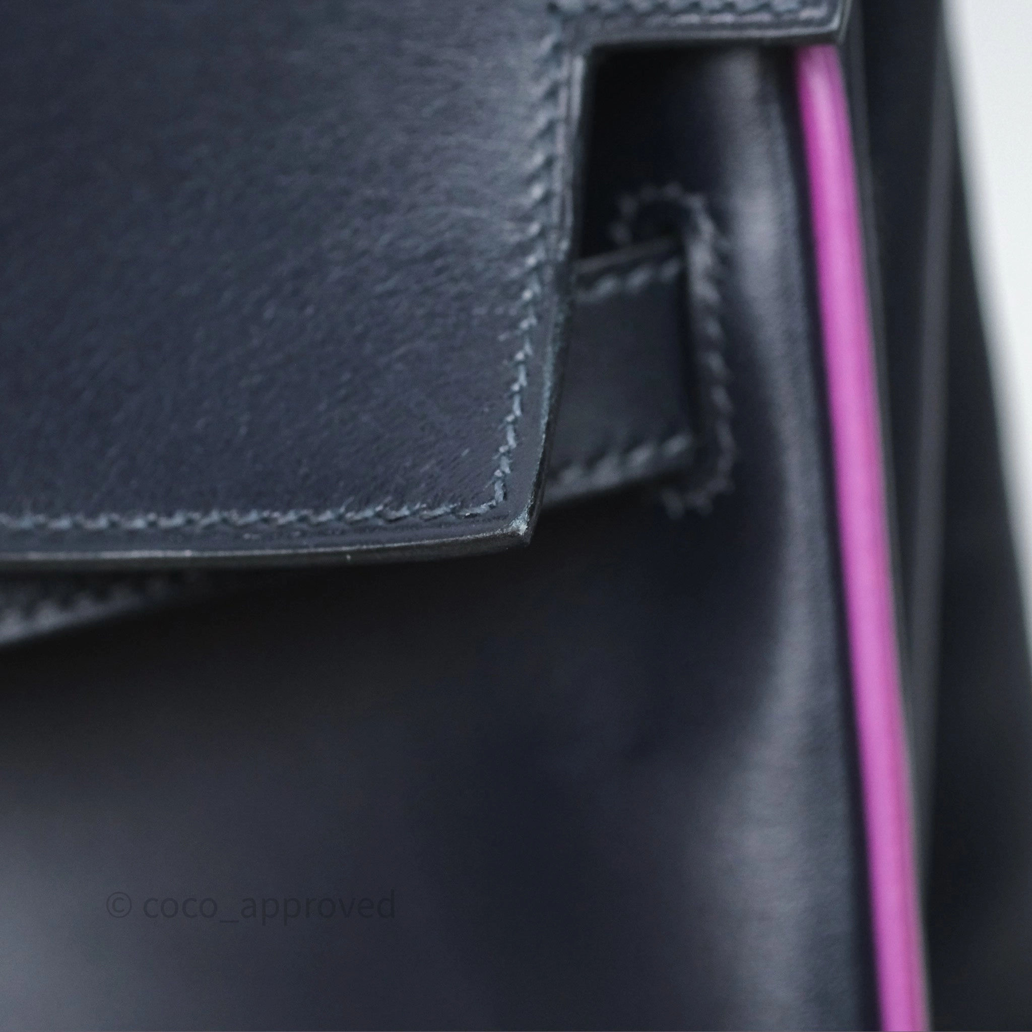 Herms Vintage Kelly 32 Retourn Navy/Purple Box Leather Palladium Hardware