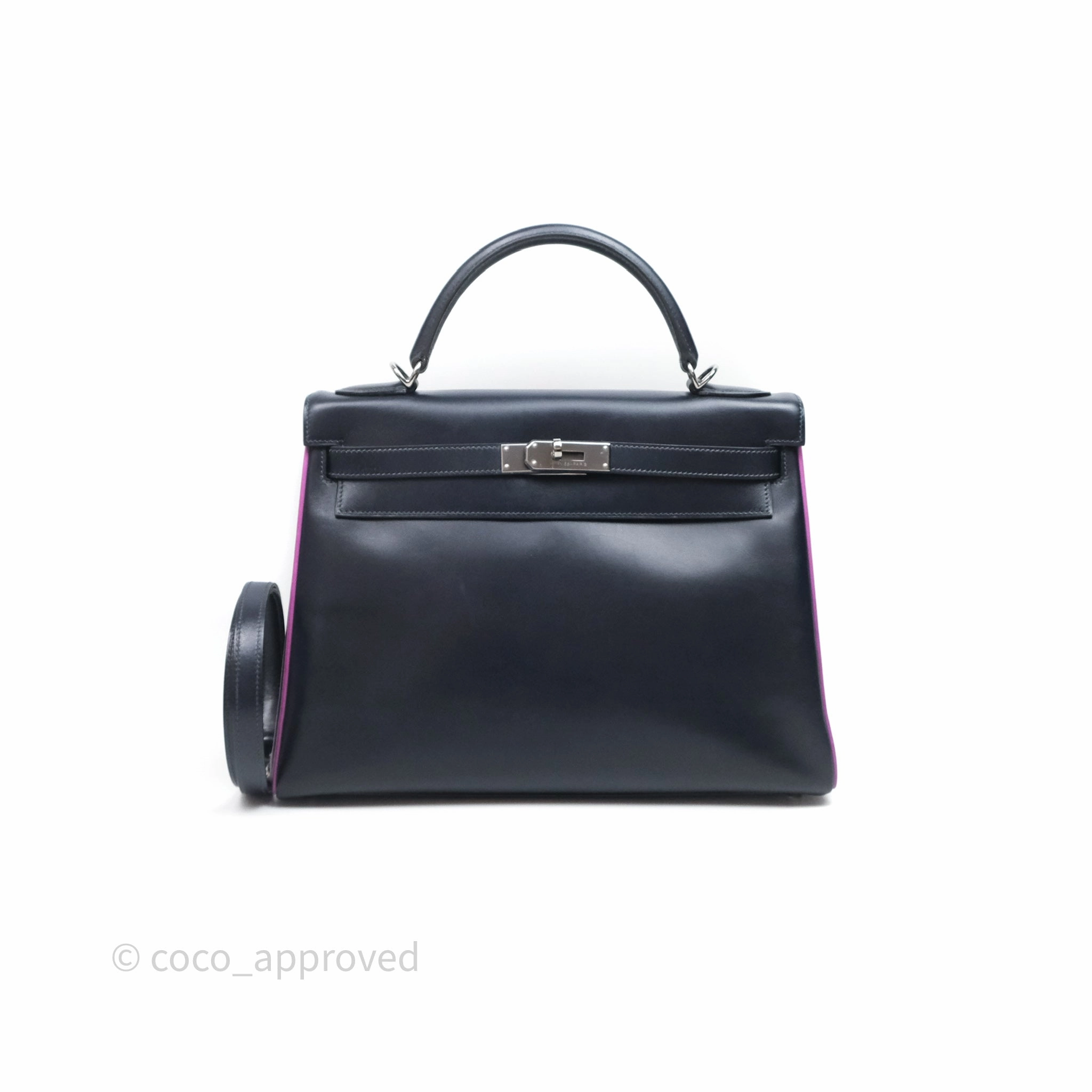 Herms Vintage Kelly 32 Retourn Navy/Purple Box Leather Palladium Hardware