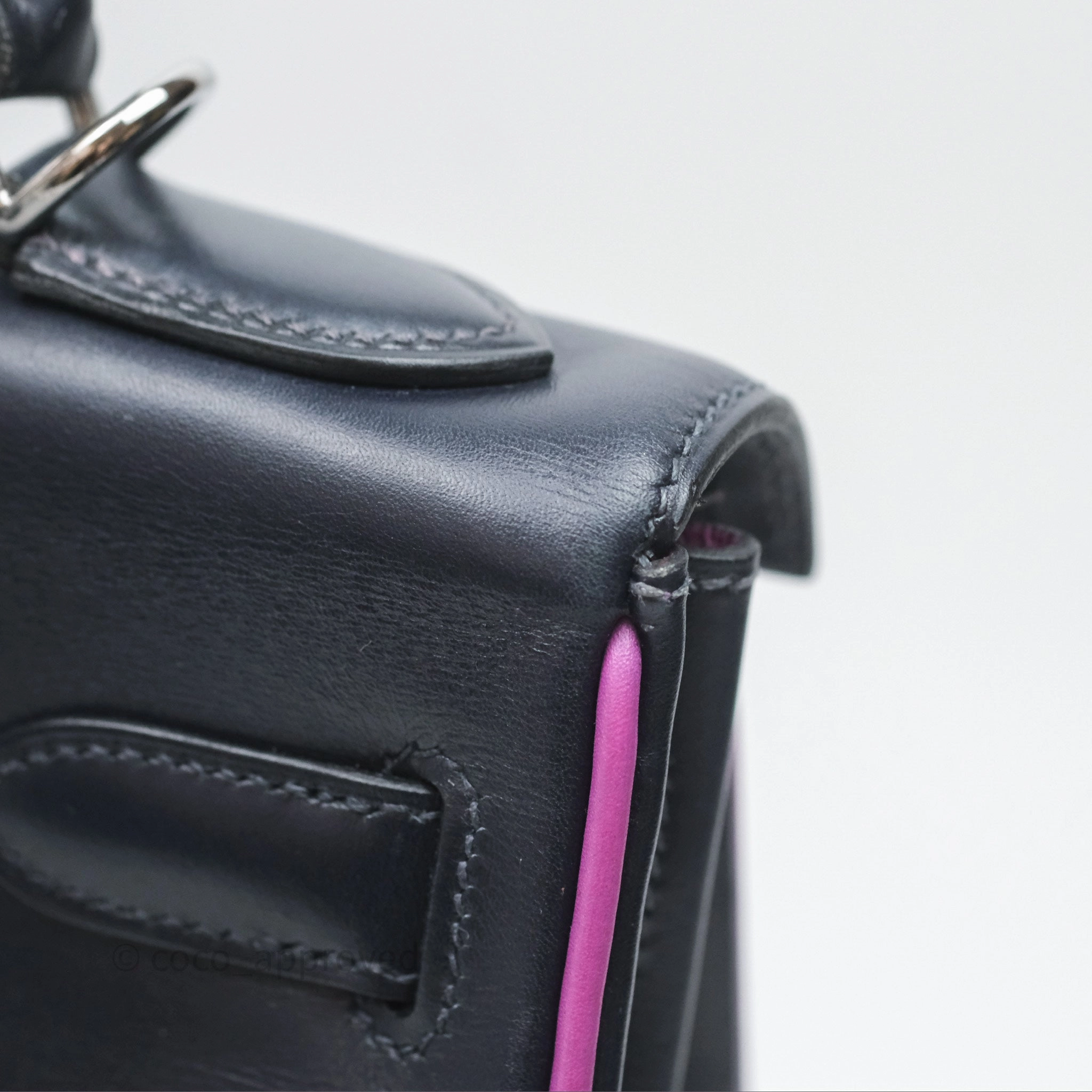 Herms Vintage Kelly 32 Retourn Navy/Purple Box Leather Palladium Hardware