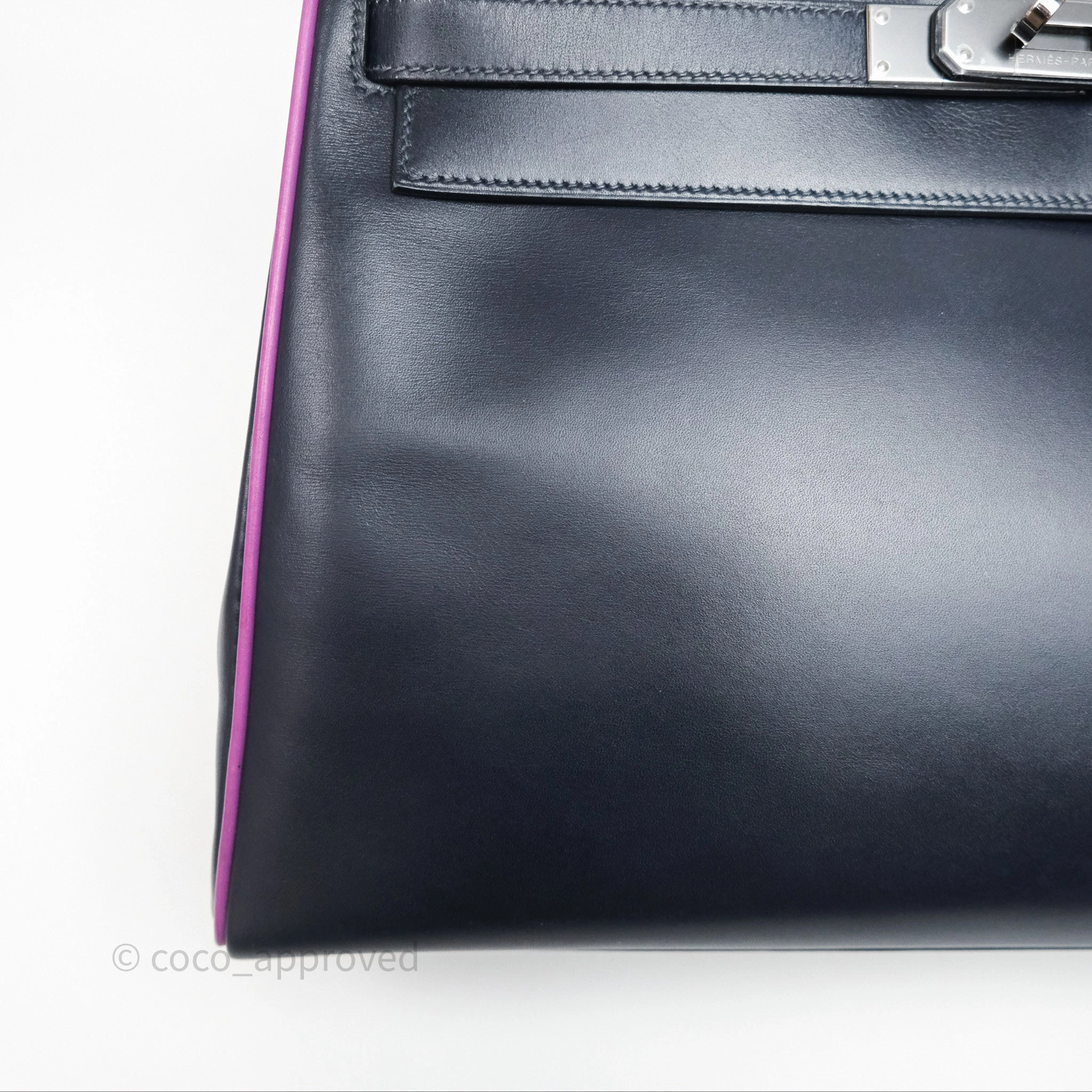 Herms Vintage Kelly 32 Retourn Navy/Purple Box Leather Palladium Hardware