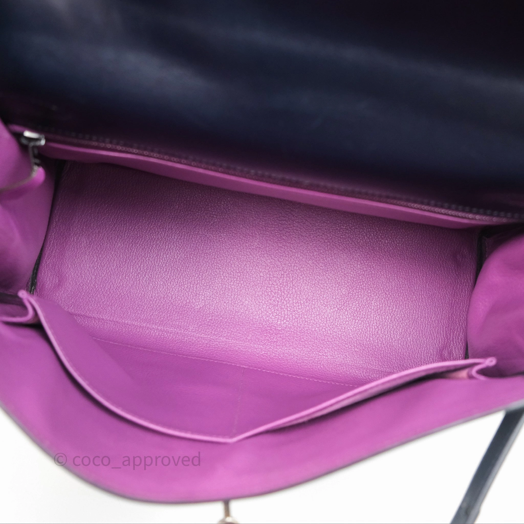Herms Vintage Kelly 32 Retourn Navy/Purple Box Leather Palladium Hardware