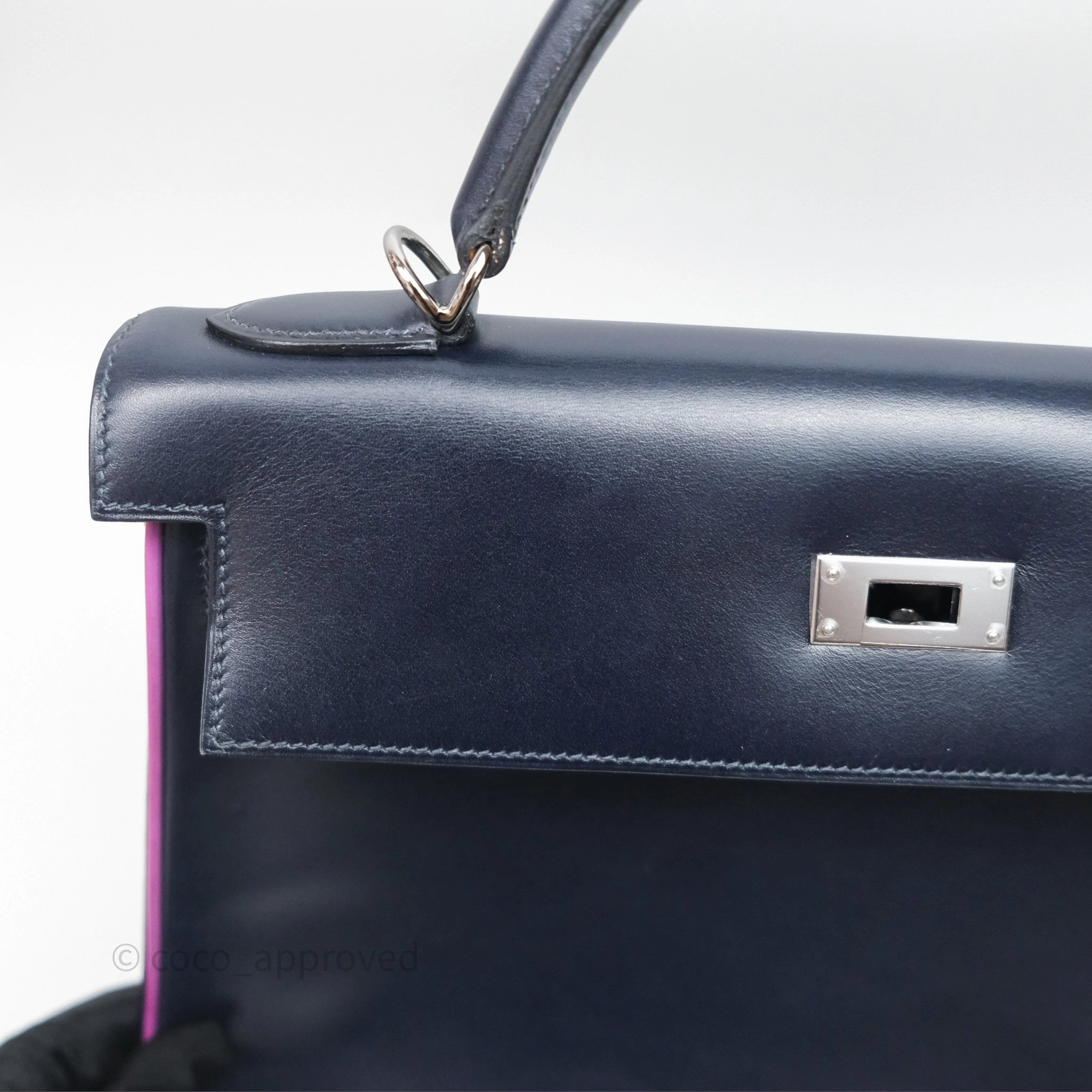 Herms Vintage Kelly 32 Retourn Navy/Purple Box Leather Palladium Hardware