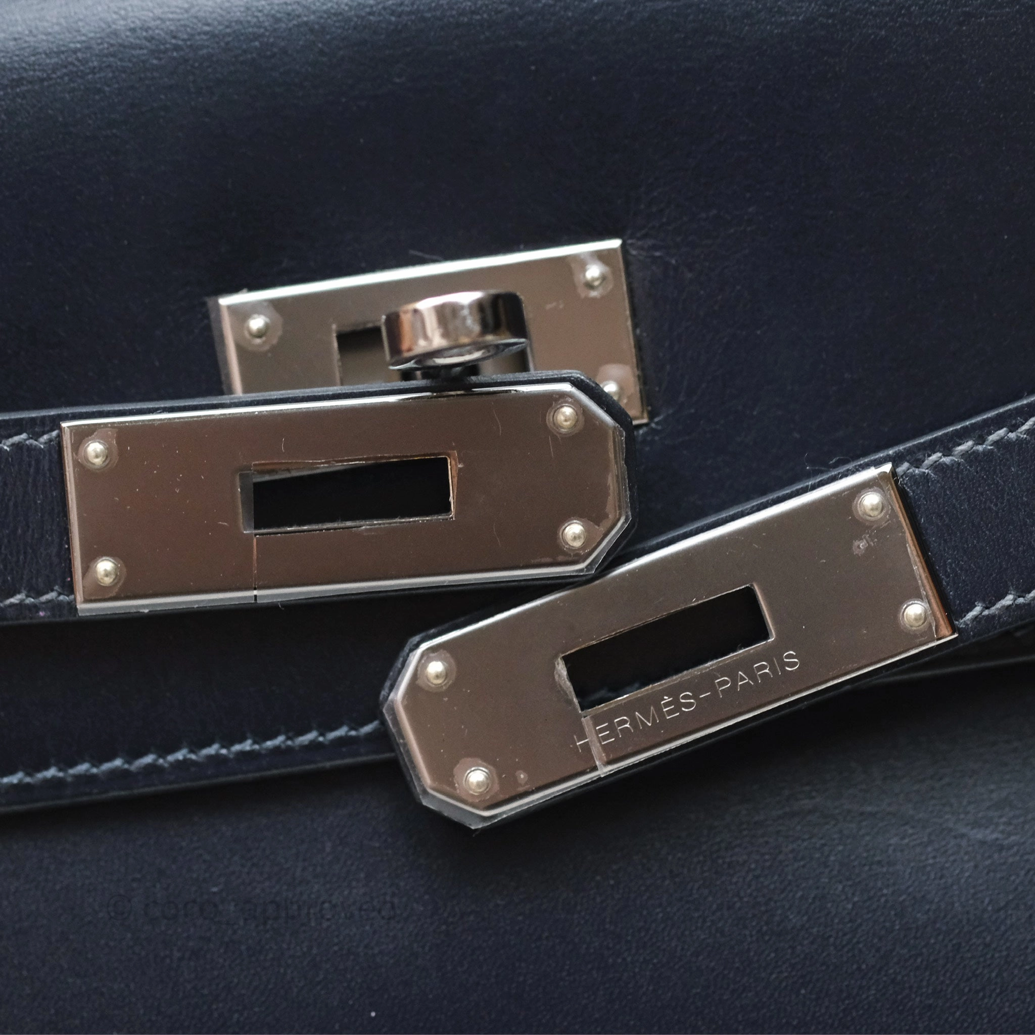 Herms Vintage Kelly 32 Retourn Navy/Purple Box Leather Palladium Hardware