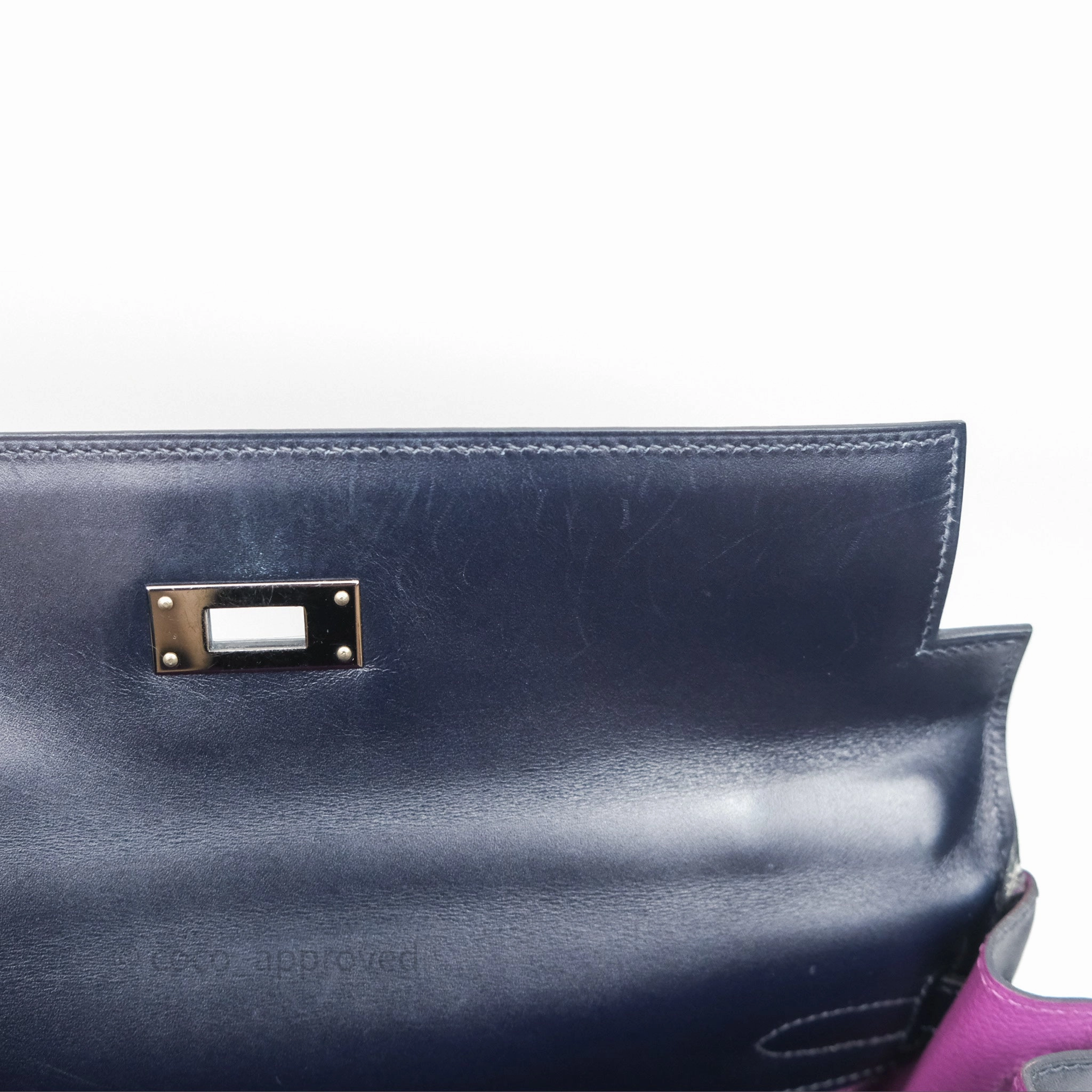 Herms Vintage Kelly 32 Retourn Navy/Purple Box Leather Palladium Hardware