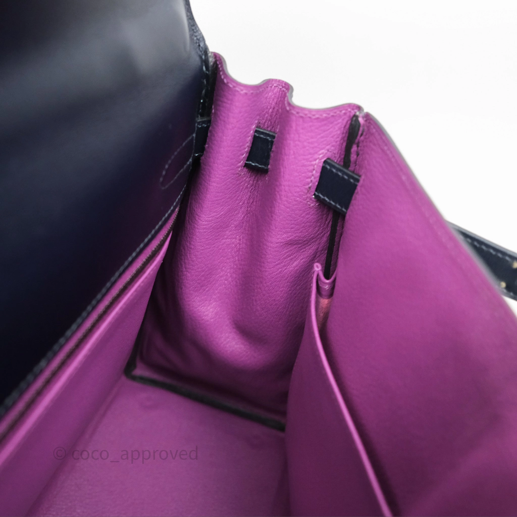 Herms Vintage Kelly 32 Retourn Navy/Purple Box Leather Palladium Hardware