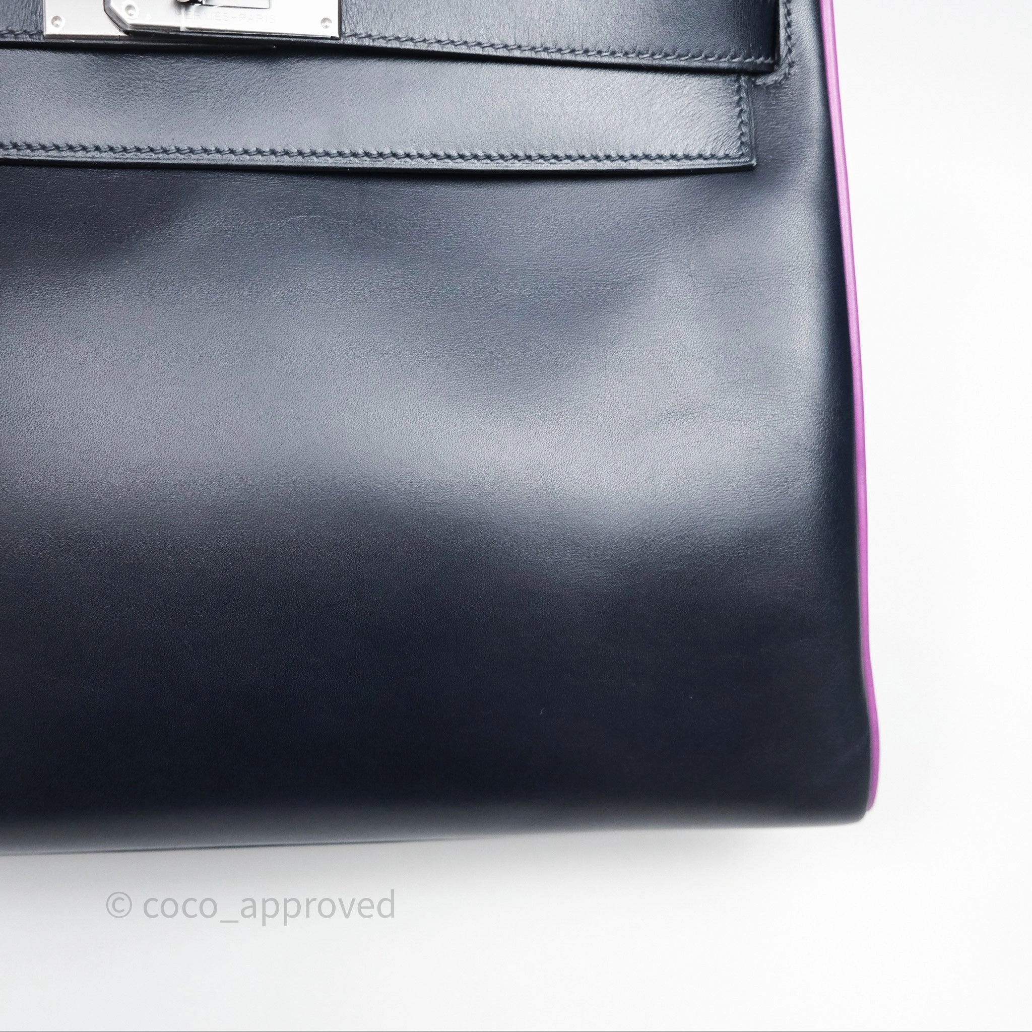 Herms Vintage Kelly 32 Retourn Navy/Purple Box Leather Palladium Hardware
