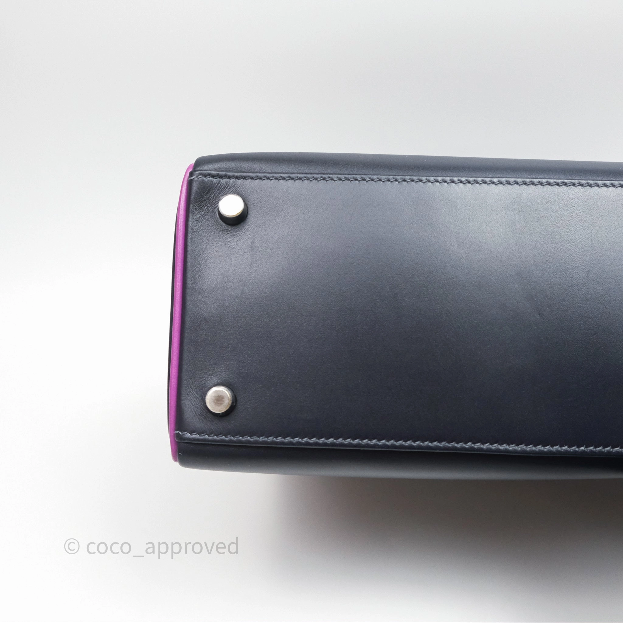 Herms Vintage Kelly 32 Retourn Navy/Purple Box Leather Palladium Hardware