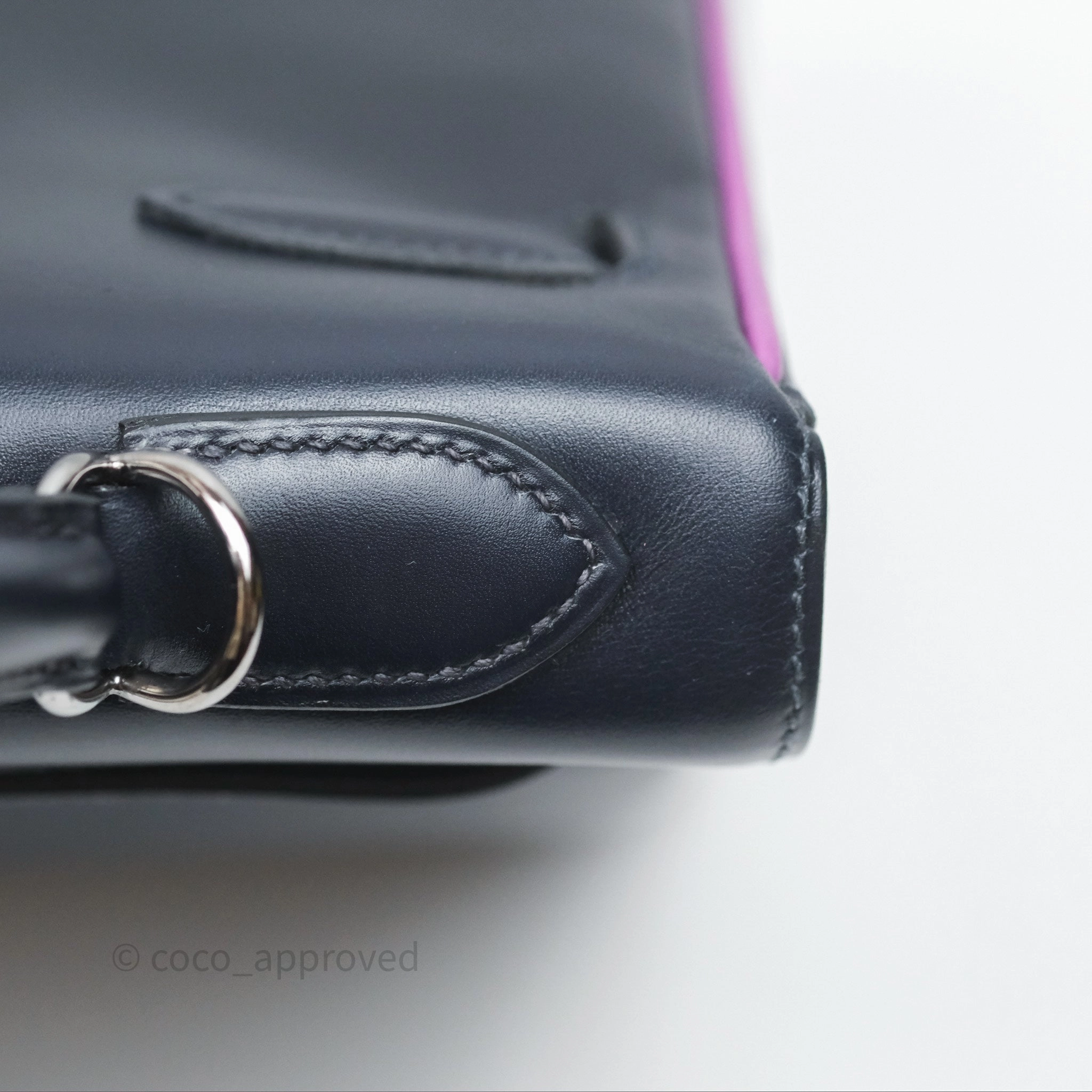 Herms Vintage Kelly 32 Retourn Navy/Purple Box Leather Palladium Hardware